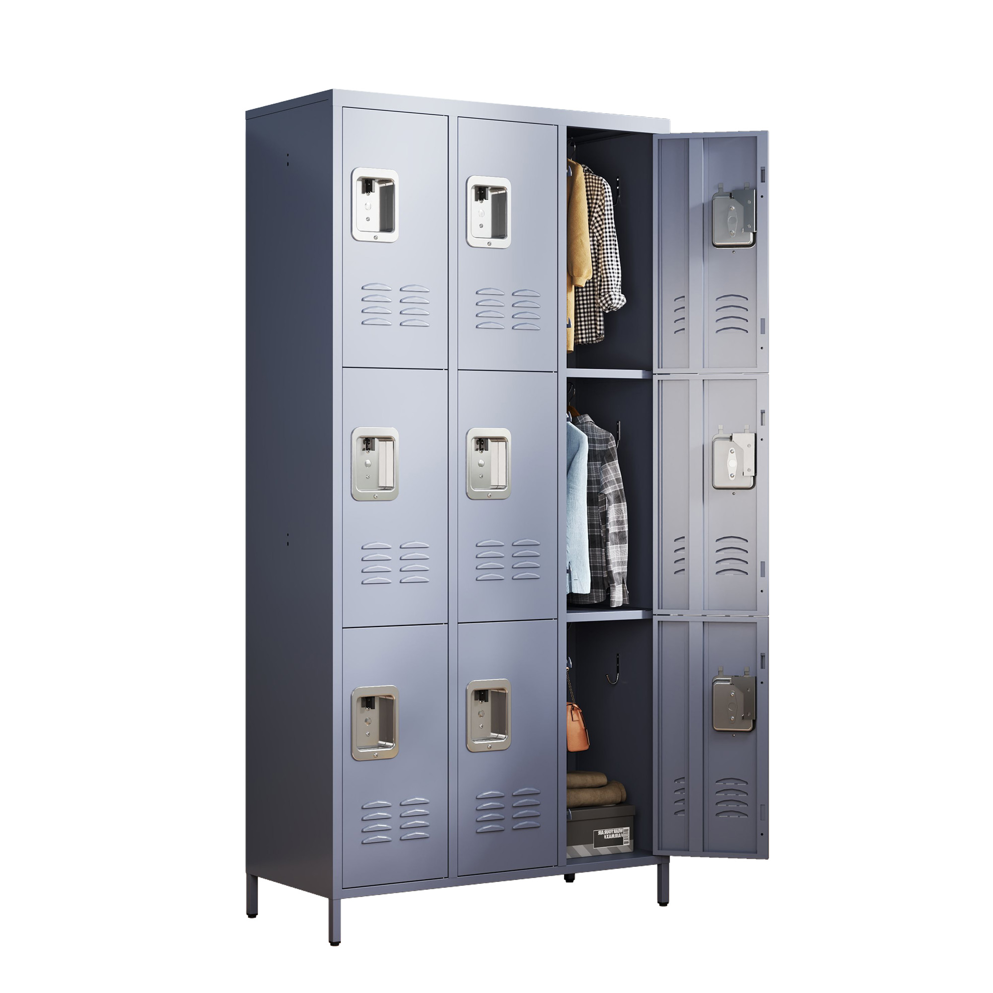 Casier métal 9 portes 72po gris avec serrure