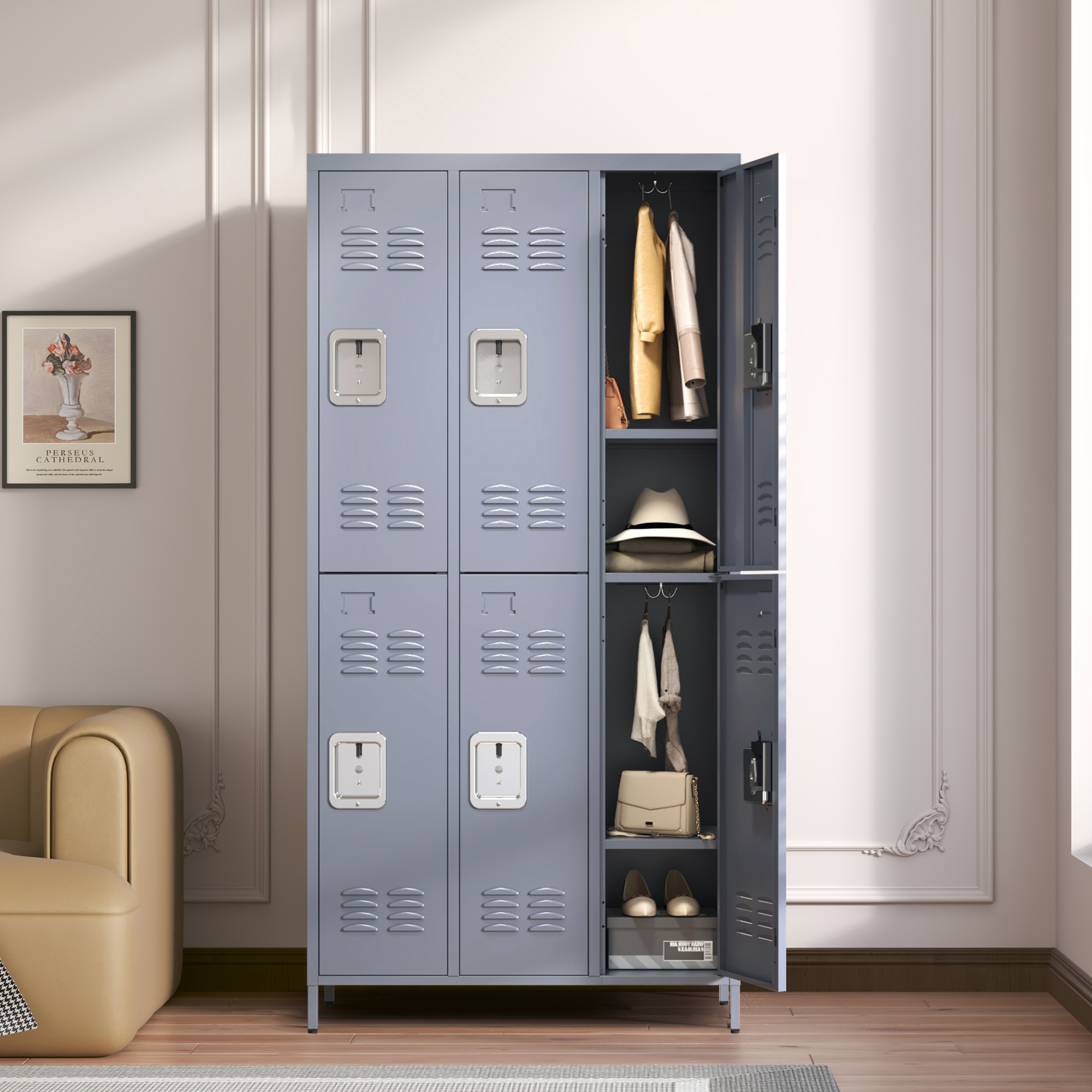 Casier métallique 6 portes 72 po avec serrure, gris