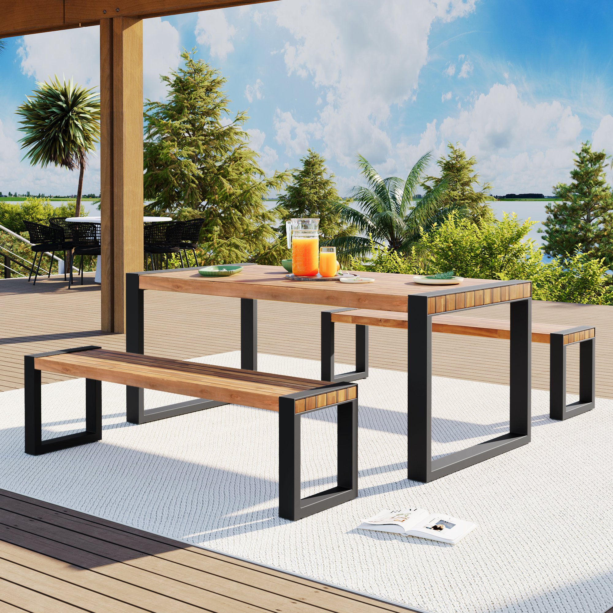Ensemble table patio GO 3 pièces bois acacia