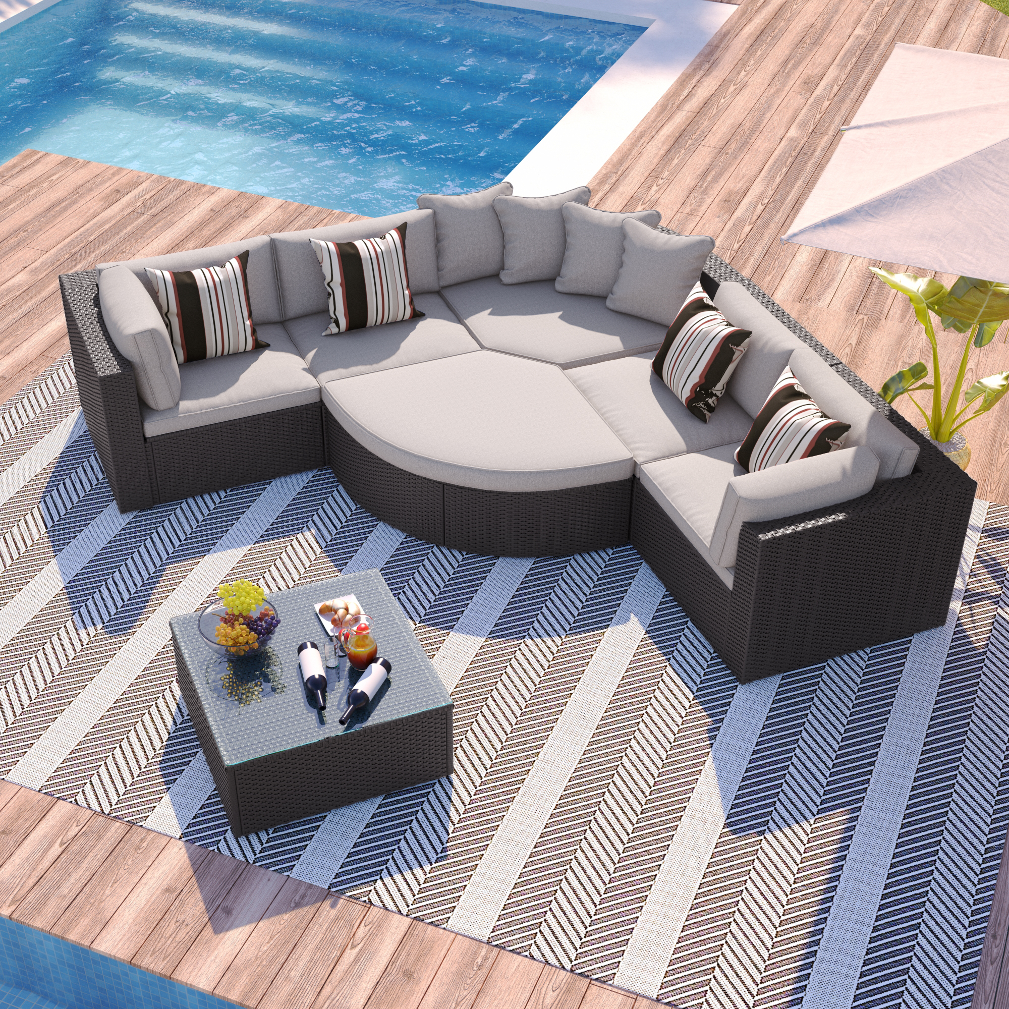 Ens. 7 pièces sofa rotin GO brun coussins