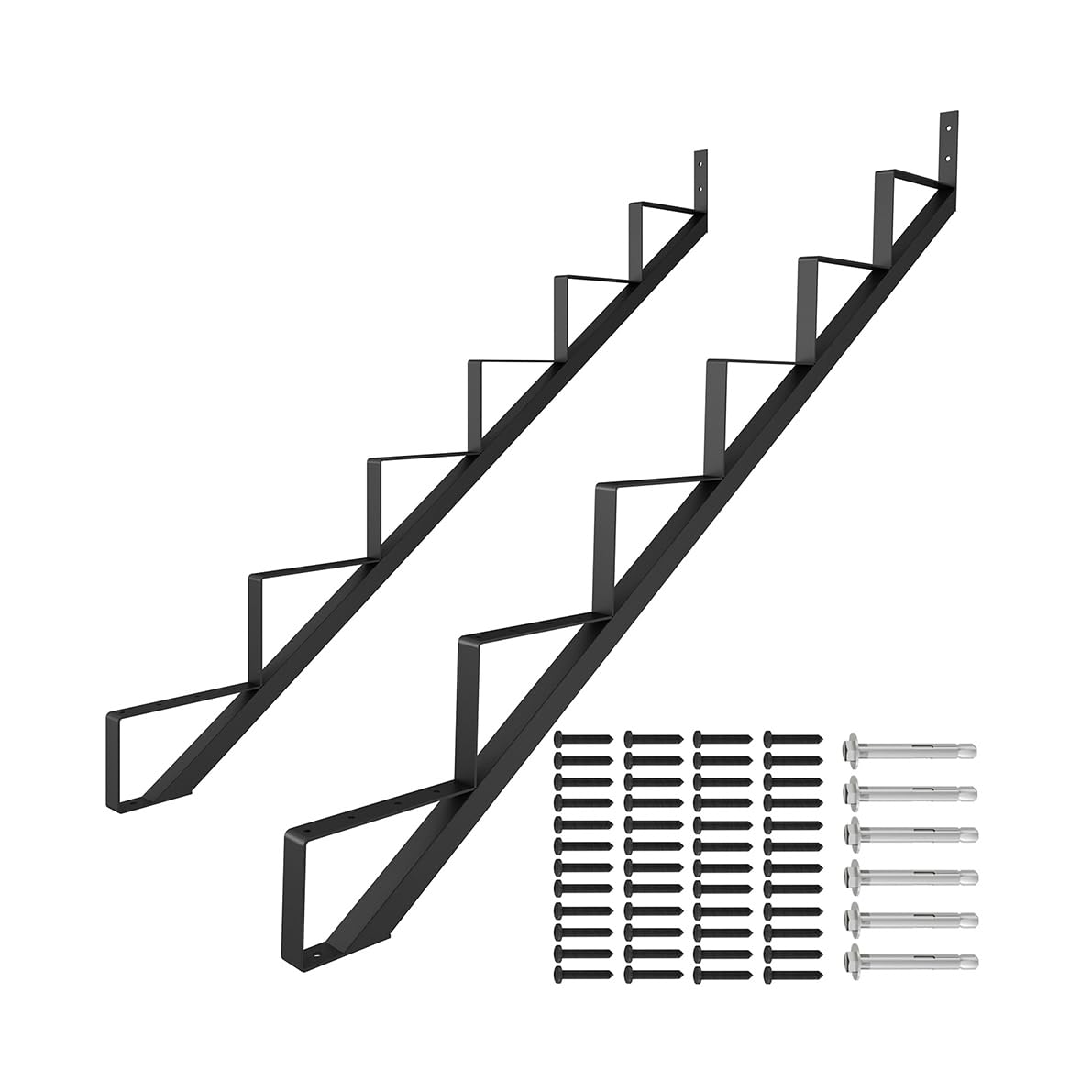 Limon escalier acier 6 marches, noir, 500 lbs max