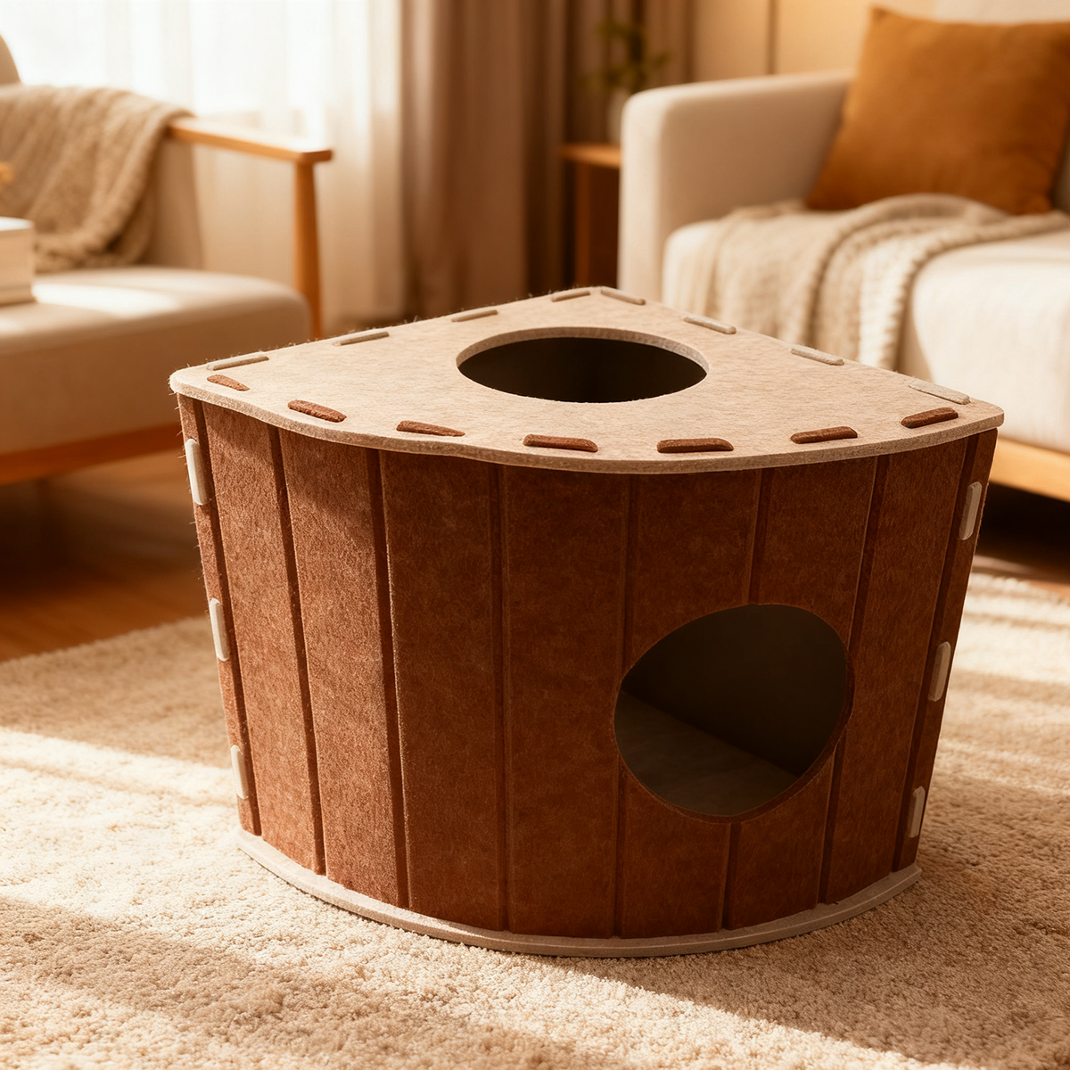 Villa chat 4-saisons design éventail, literie apaisante