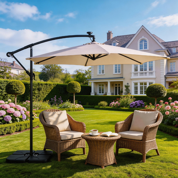 Parasol banane 10pi LED 18 lumières 6 côtes 80cm khaki
