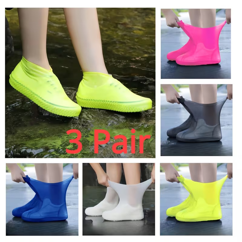 3 paires couvre-chaussures latex silicone imperméable antidérapant