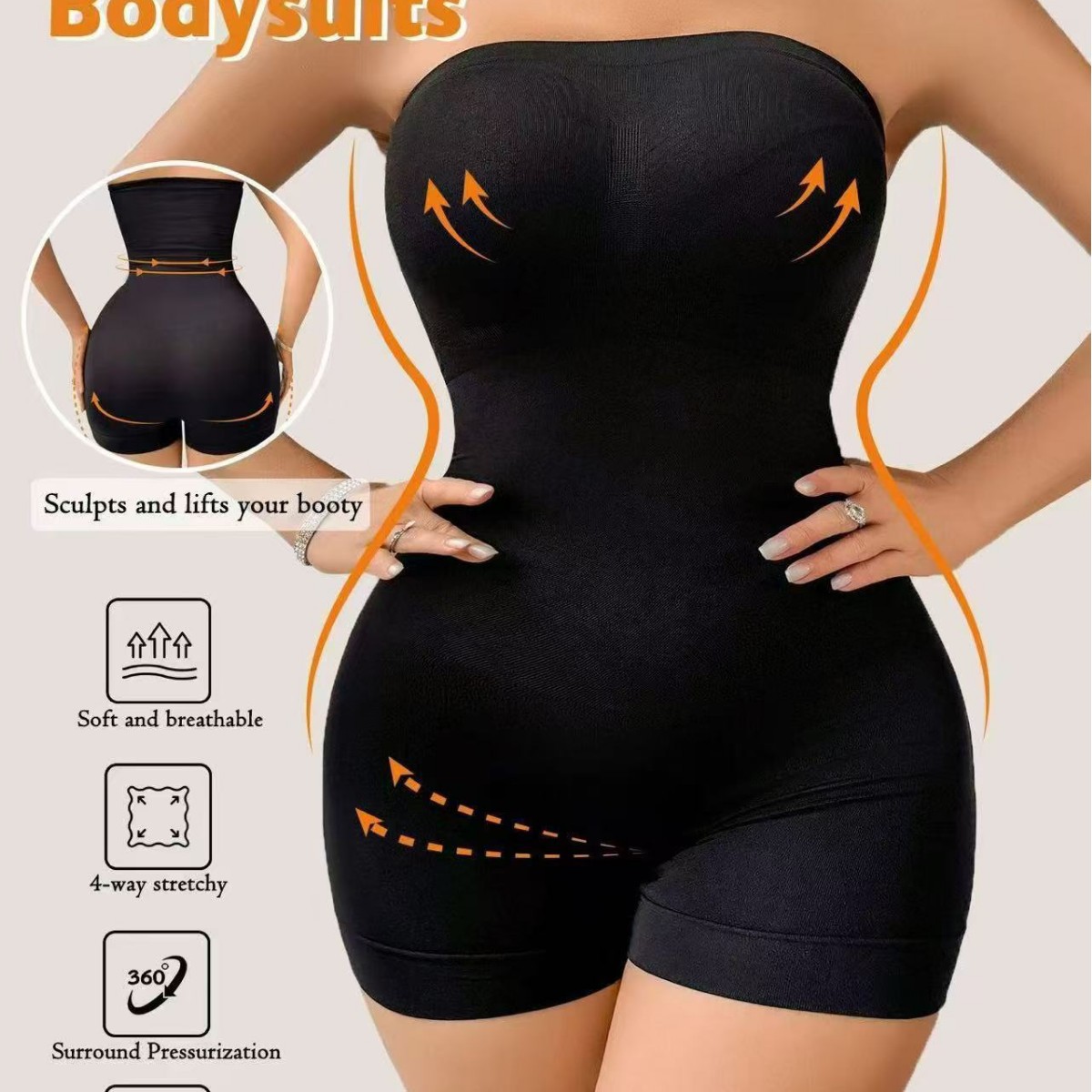 Gaine bandeau sexy sans bretelles, contrôle taille et fesses