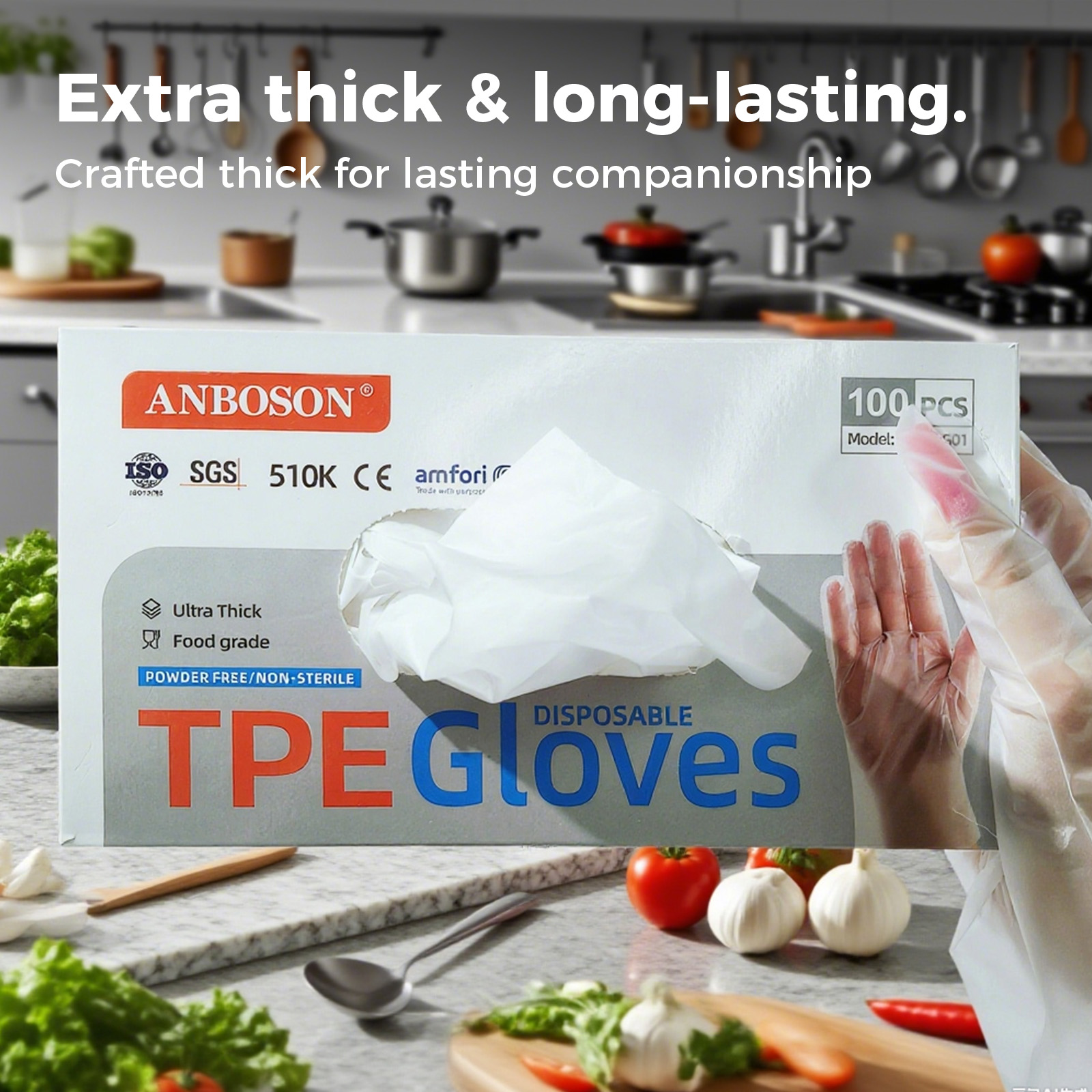 Gants nitrile sans poudre haute élasticité cuisine