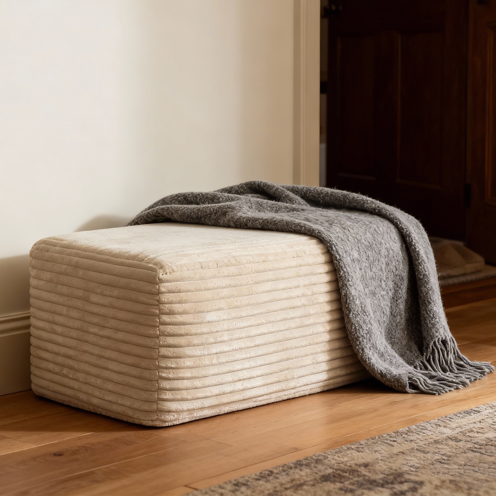 Pouf ottoman peluche nuage modulable, sectionnelle salon beige