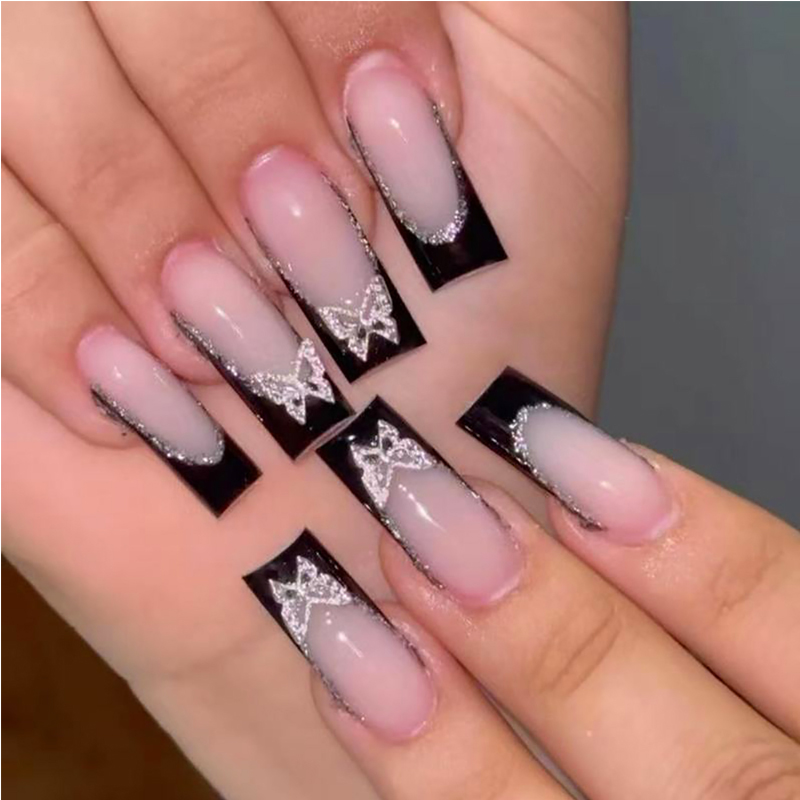 24 ongles art papillon noir