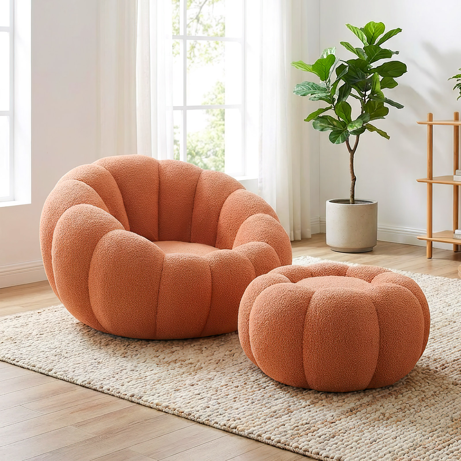 Fauteuil accent citrouille avec repose-pieds, brun