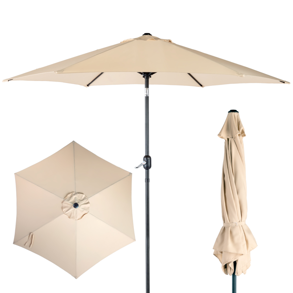 Parasol patio 9 pi, bouton inclinaison, polyester, beige