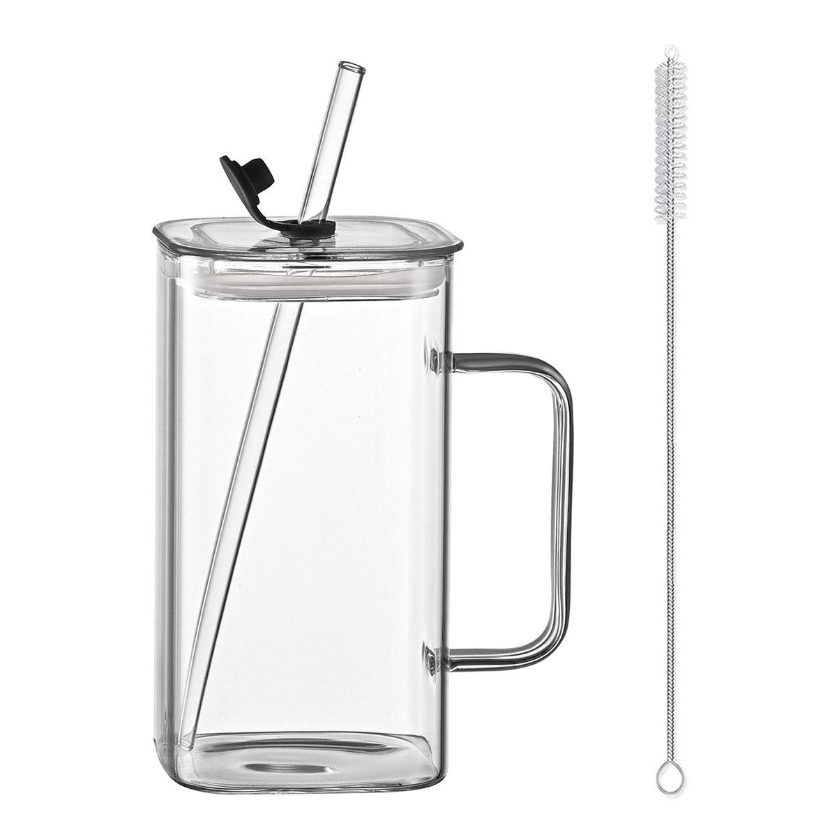1 verre transparent avec paille, verre borosilicaté haut