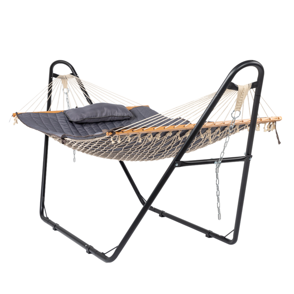 Hamac avec support, double, robuste, ajustable, gris