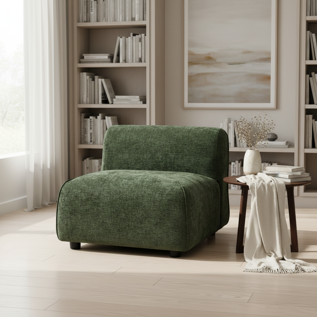 Chaise accent courbe ouatinée gris, salon/chambre