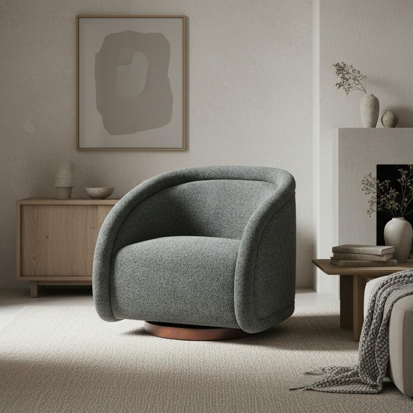 Fauteuil pivotant Sabbo vert boucle base noyer