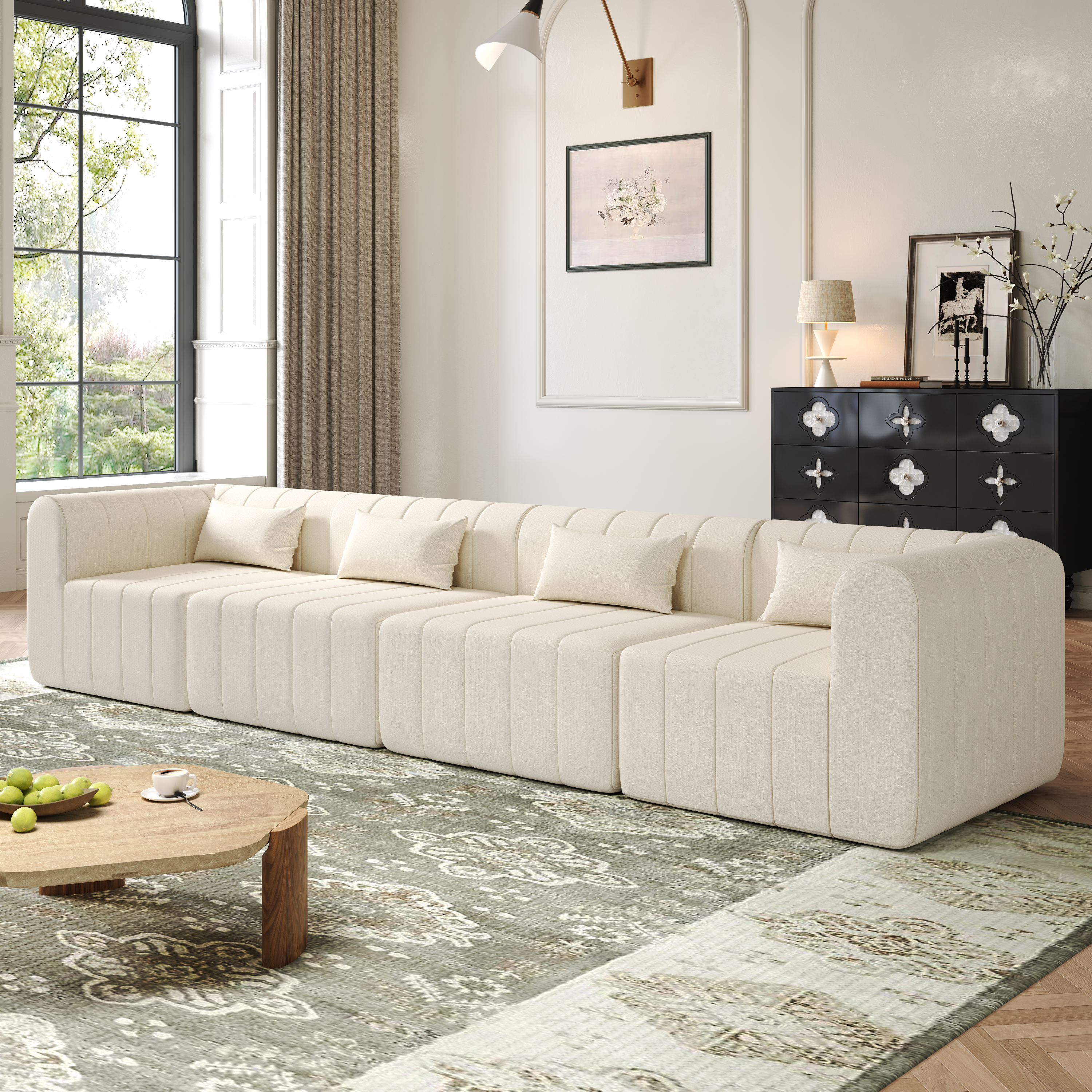 Sofa sectionnel 145,5po 4 pièces, beige, mousse compressée