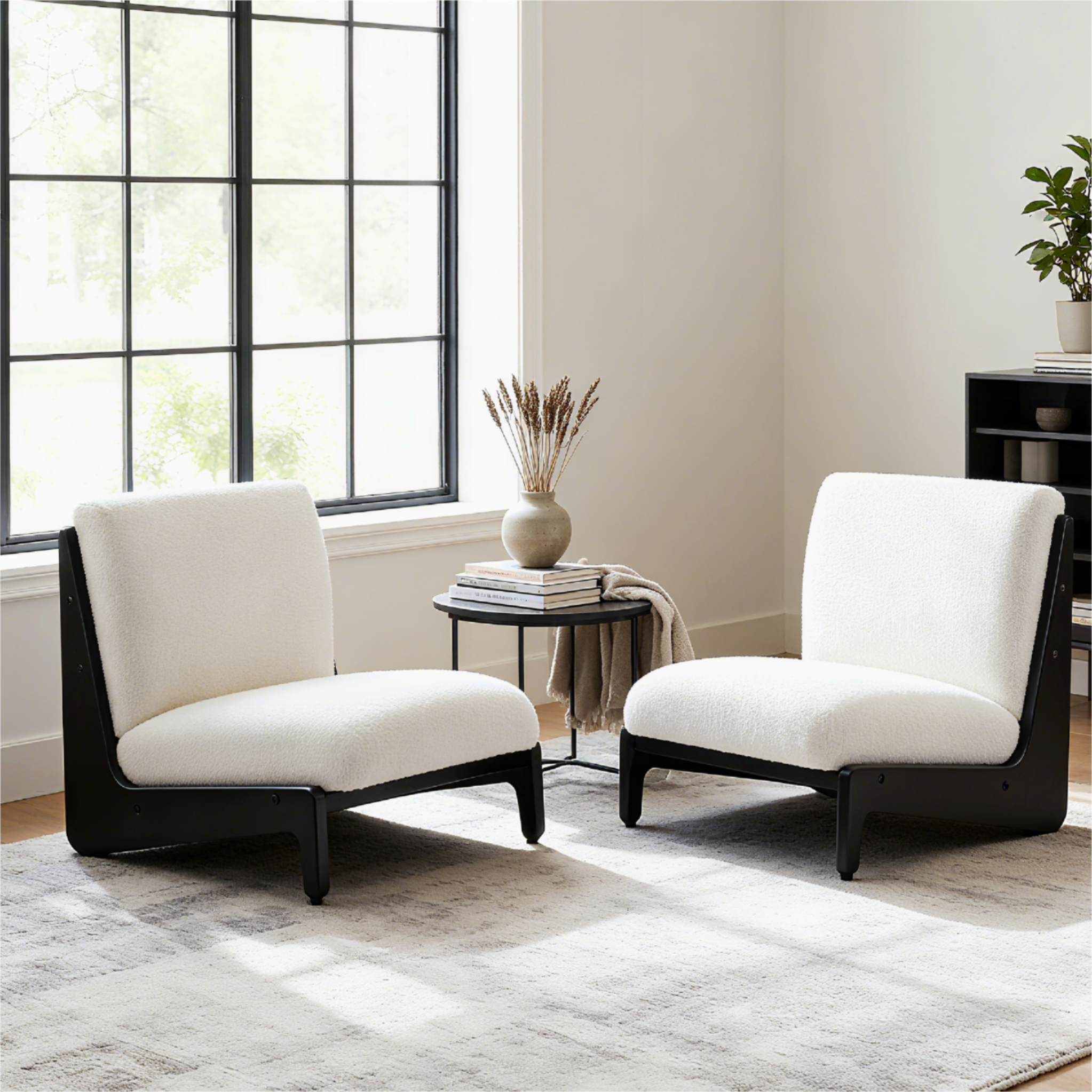 Ensemble 2 fauteuils Living Moda blanc cadre bois