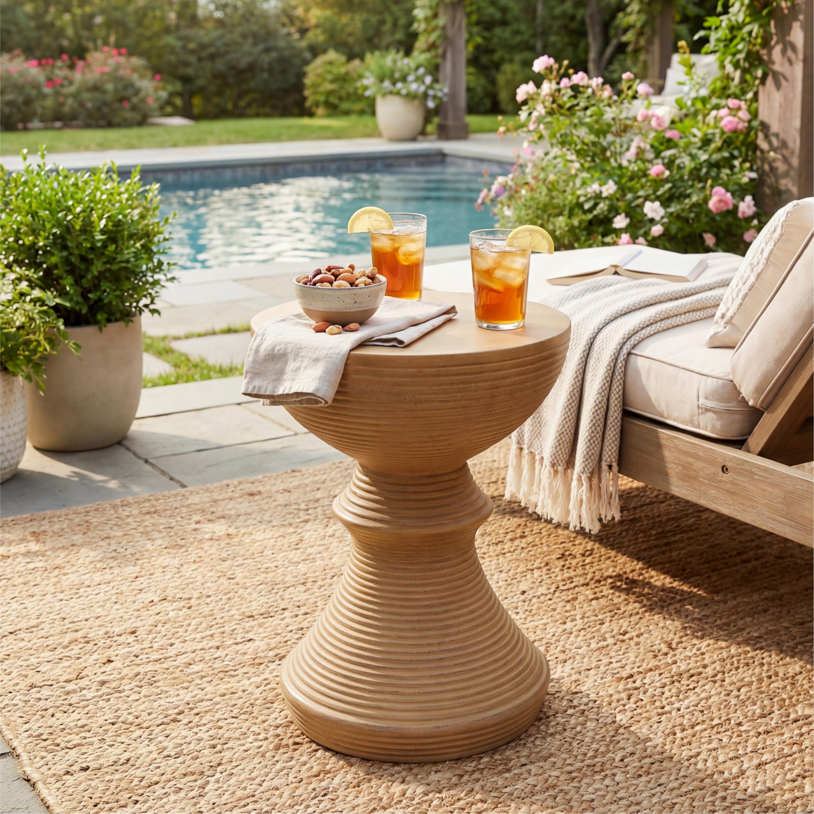 Table appoint béton côtelé 16'' naturel design sablier