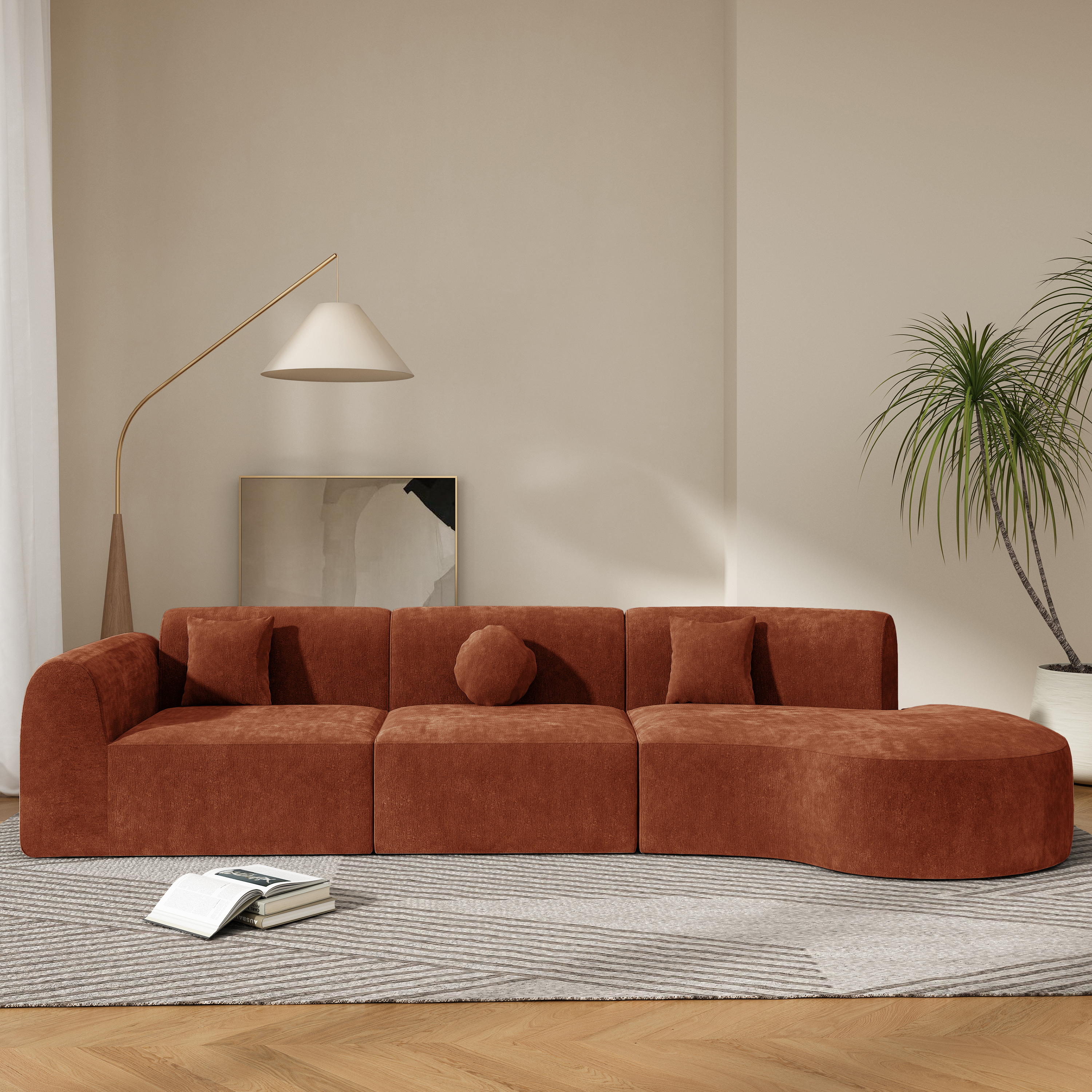 Causeuse sectionnel courbe 140", mousse compressée