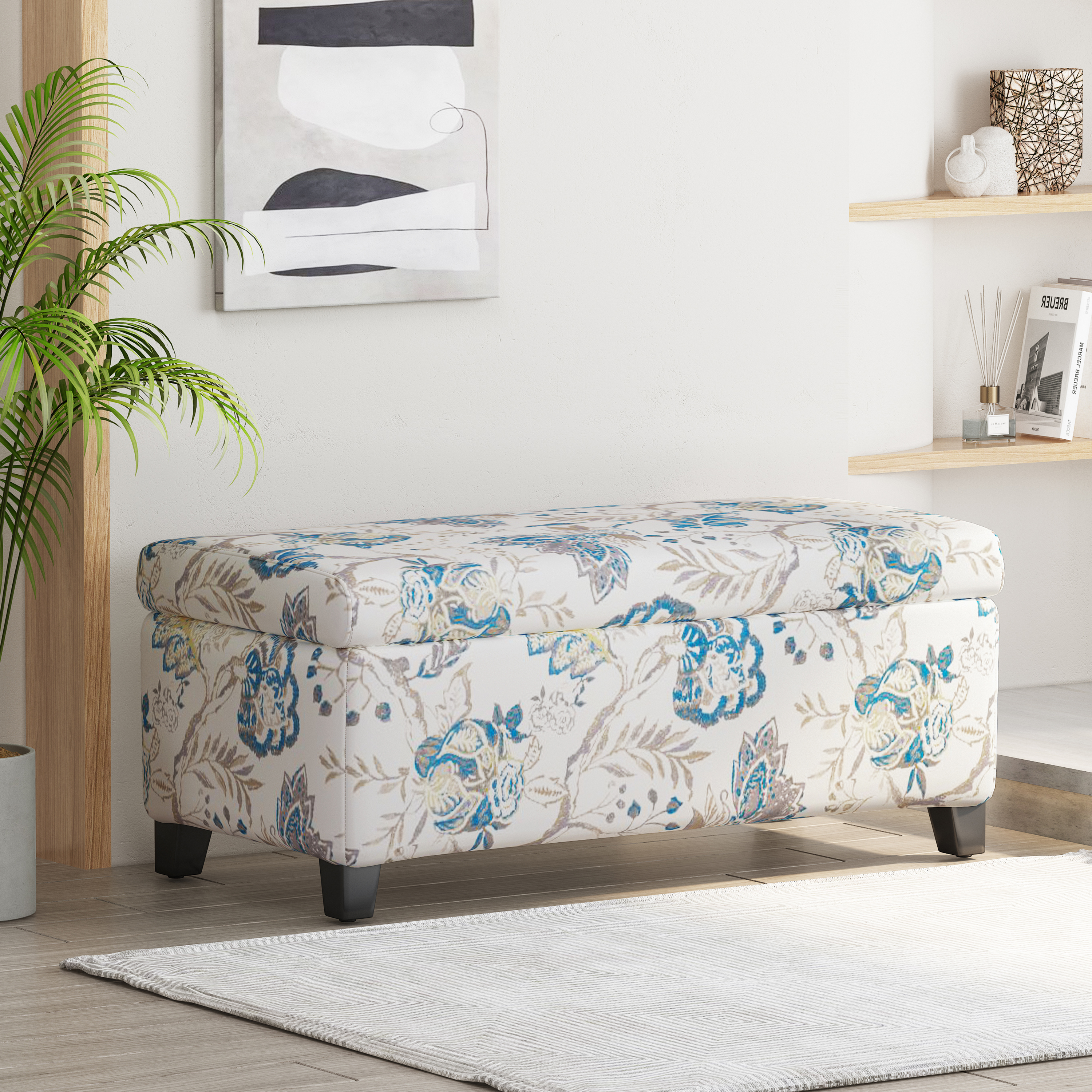 Pouf rangement luxe tissu floral fermetures douces multifonction