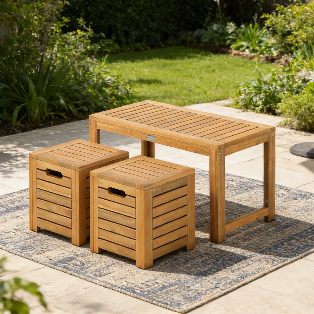 Ensemble table café acacia/tabourets, 3 pcs, balcon/patio/jardin