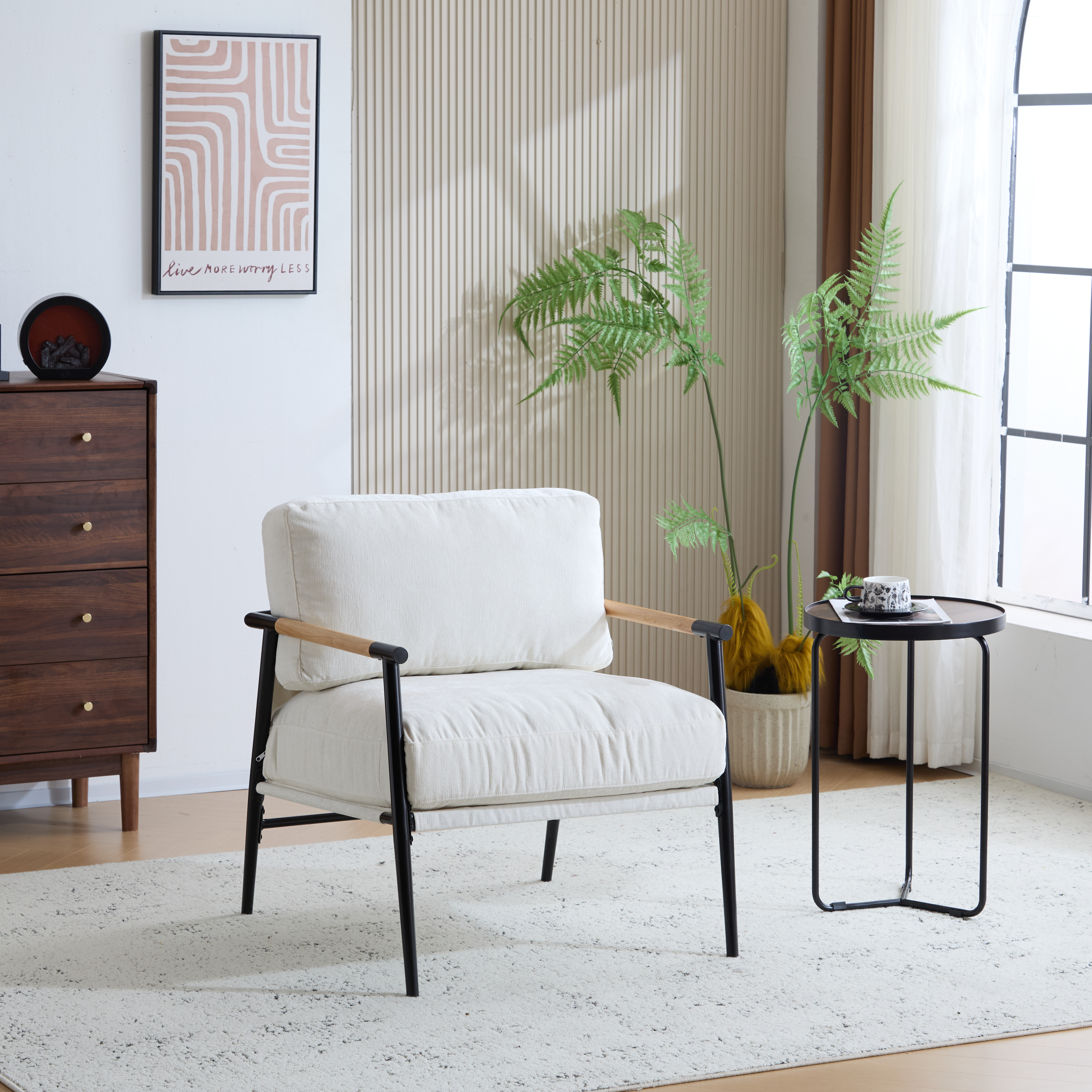 Chaise accent moderne coussin épais cadre métal armrest bois 27,56 po