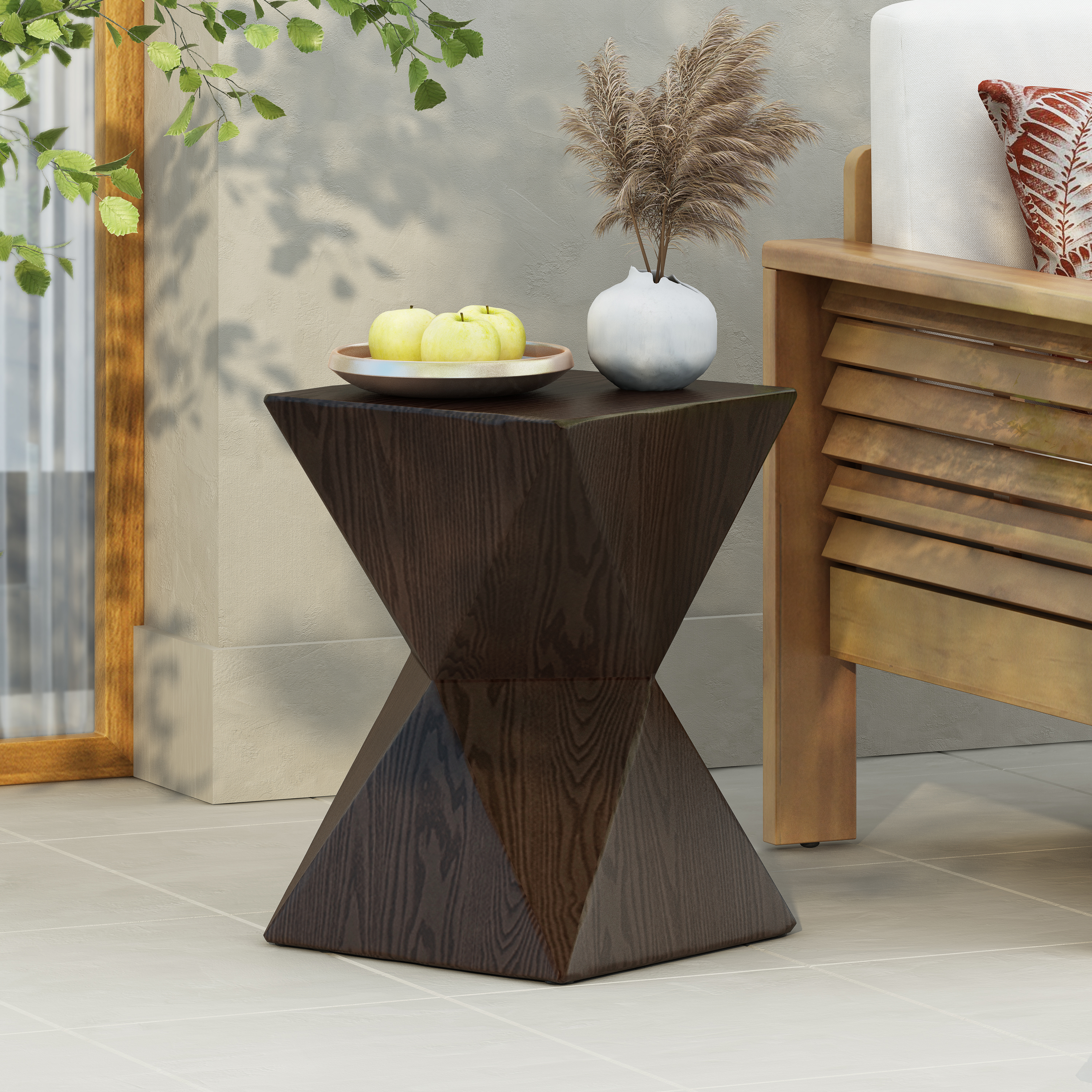 Table côté 14.25" bois grain fini béton symétrique