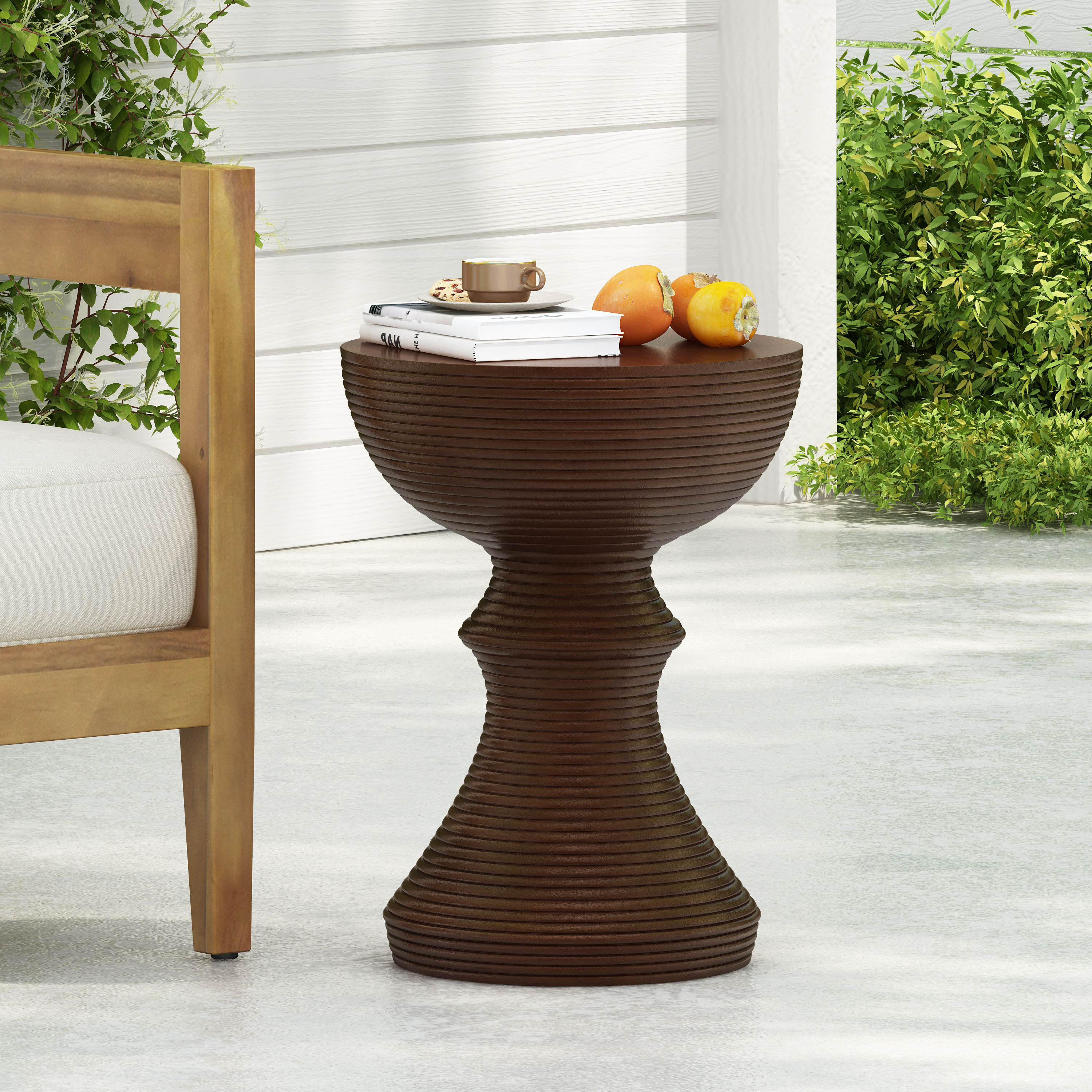 Table appoint béton côtelé 16'' design sablier résistant