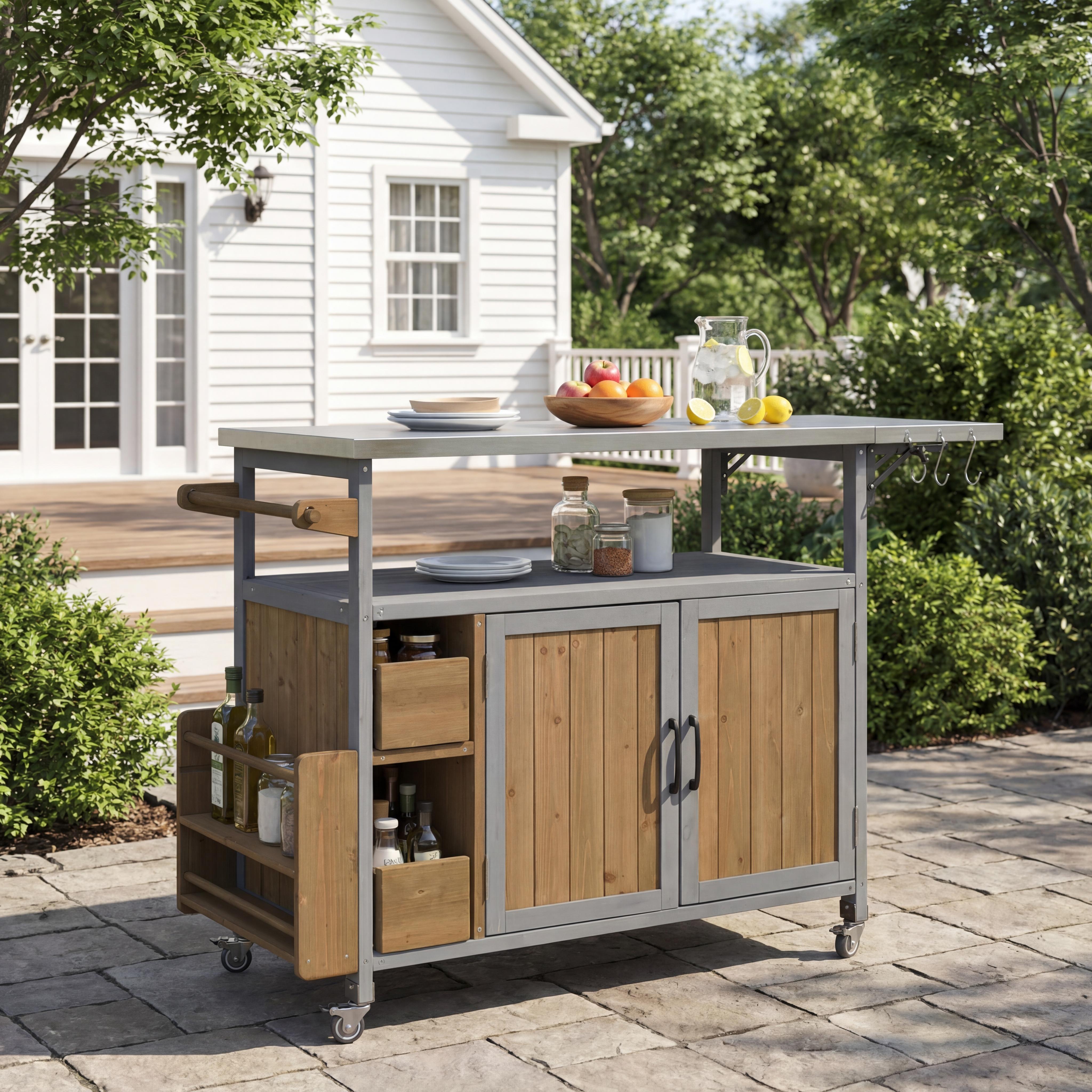 Chariot cuisine extérieur 54.33'' bois, Acier inoxydable