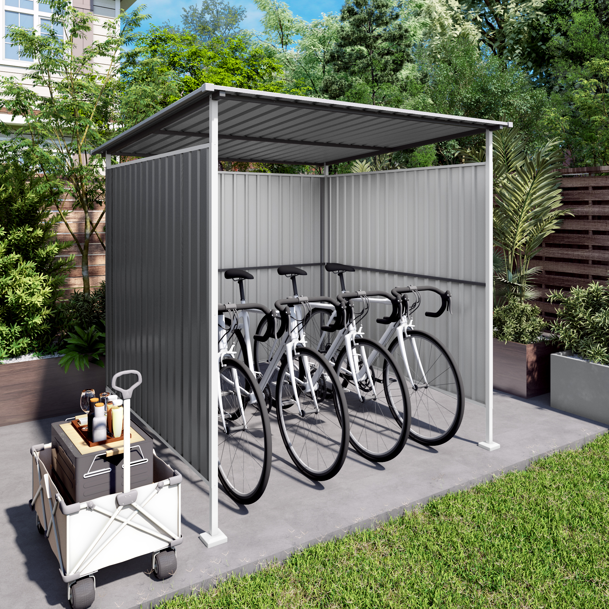 Pergola extérieure 6x6pi, remise vélos, gazébo toit dur 4 saisons