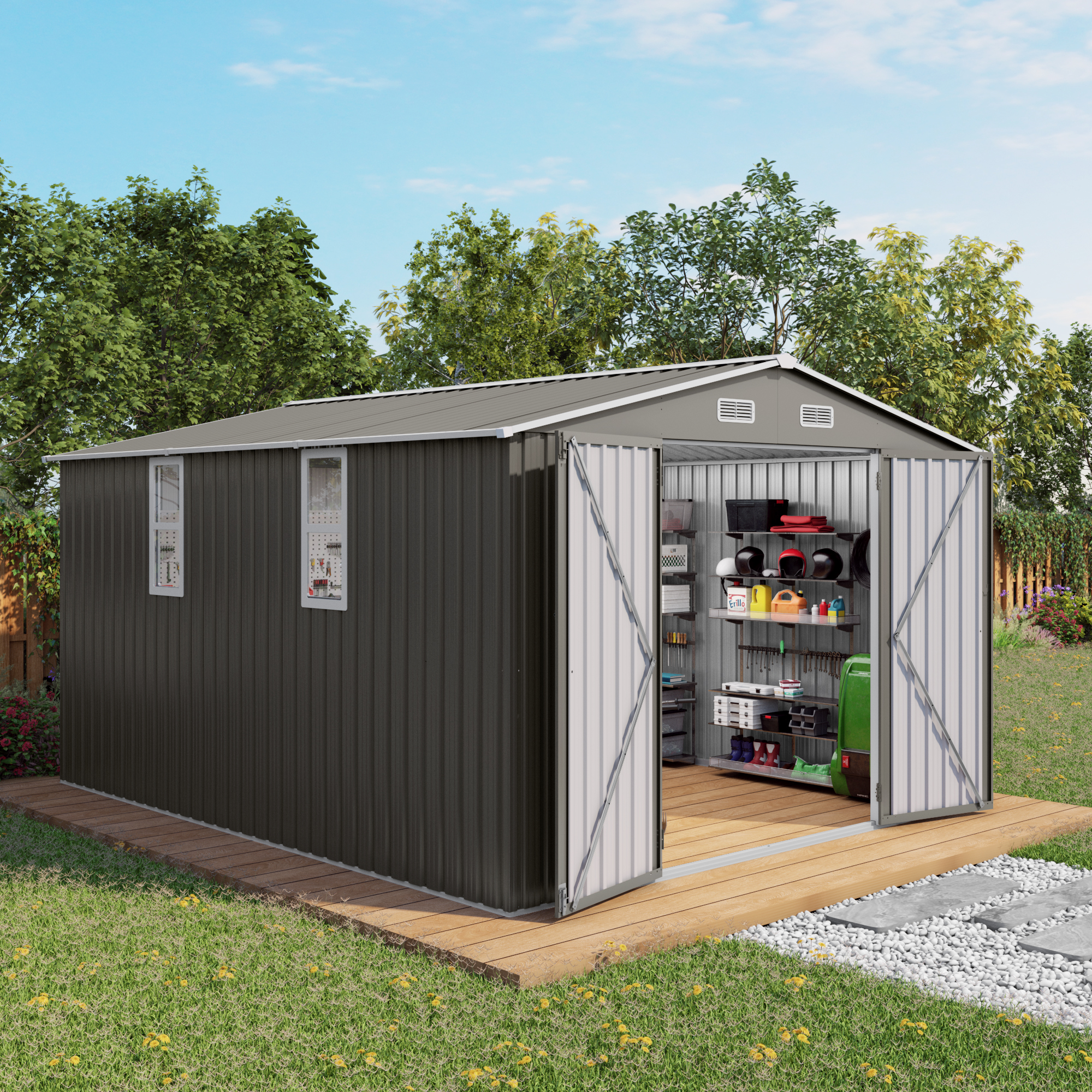 Remise rangement métal 10x12 pi, 2 portes, gris