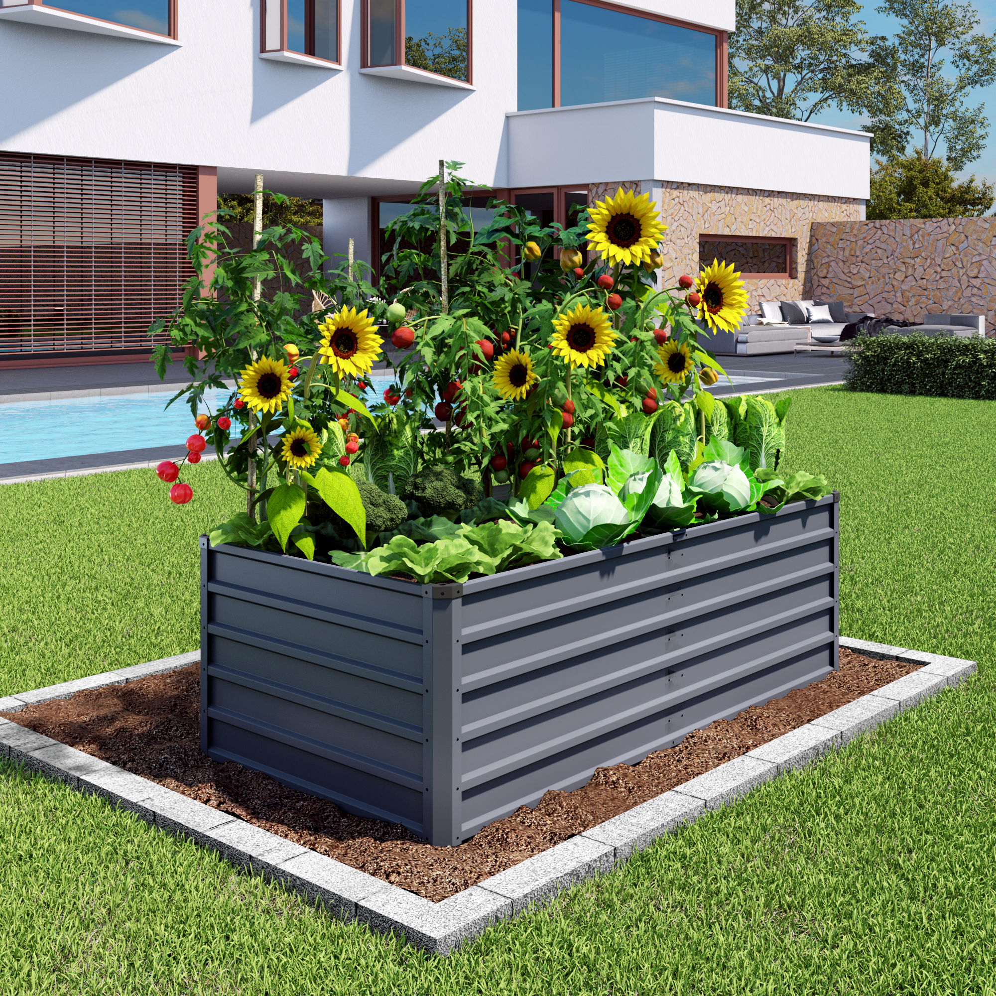 Lit surélevé jardin 6x3x2pi gris galvanisé