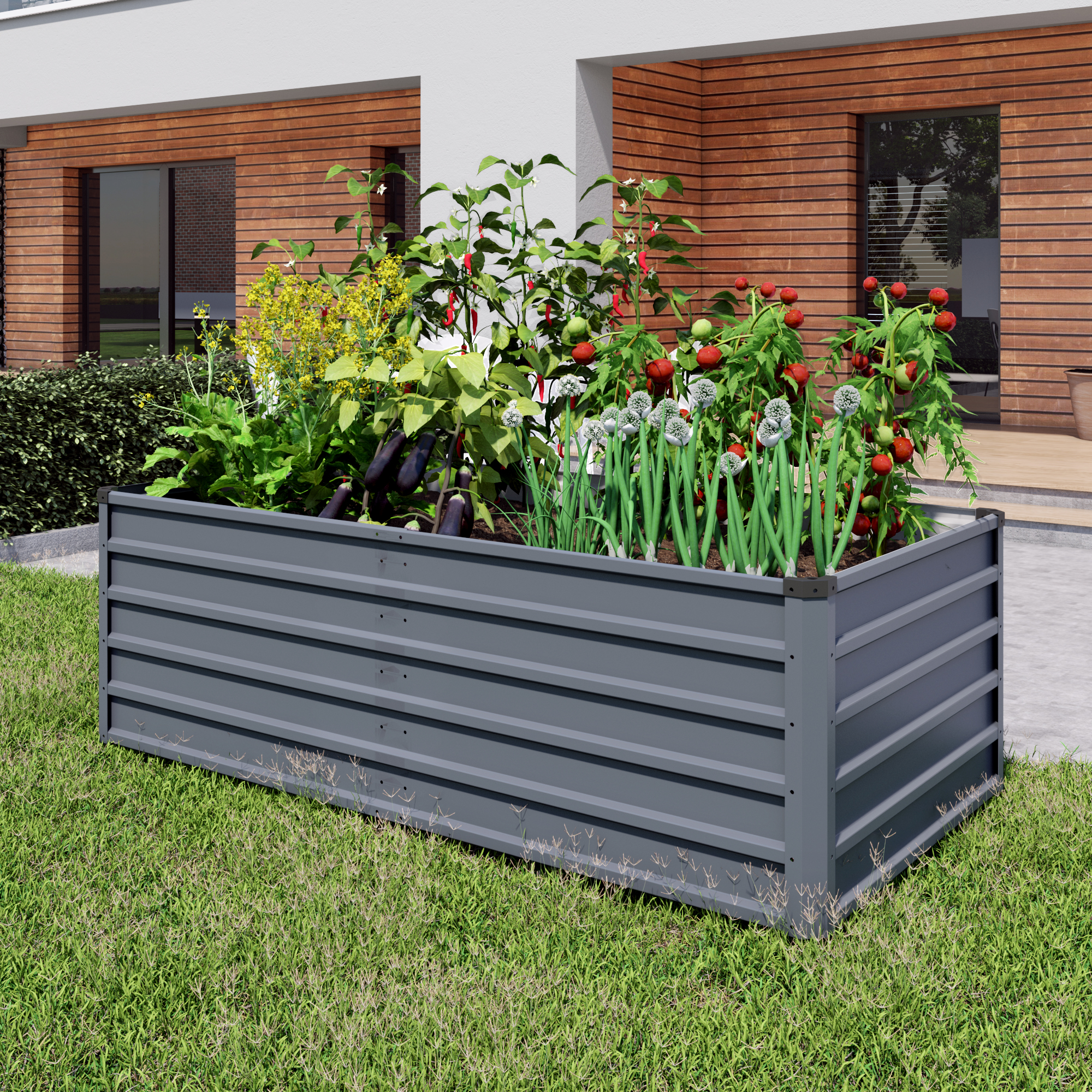 Lit surélevé jardin gris 6x3x2pi métal 269 gallons racines