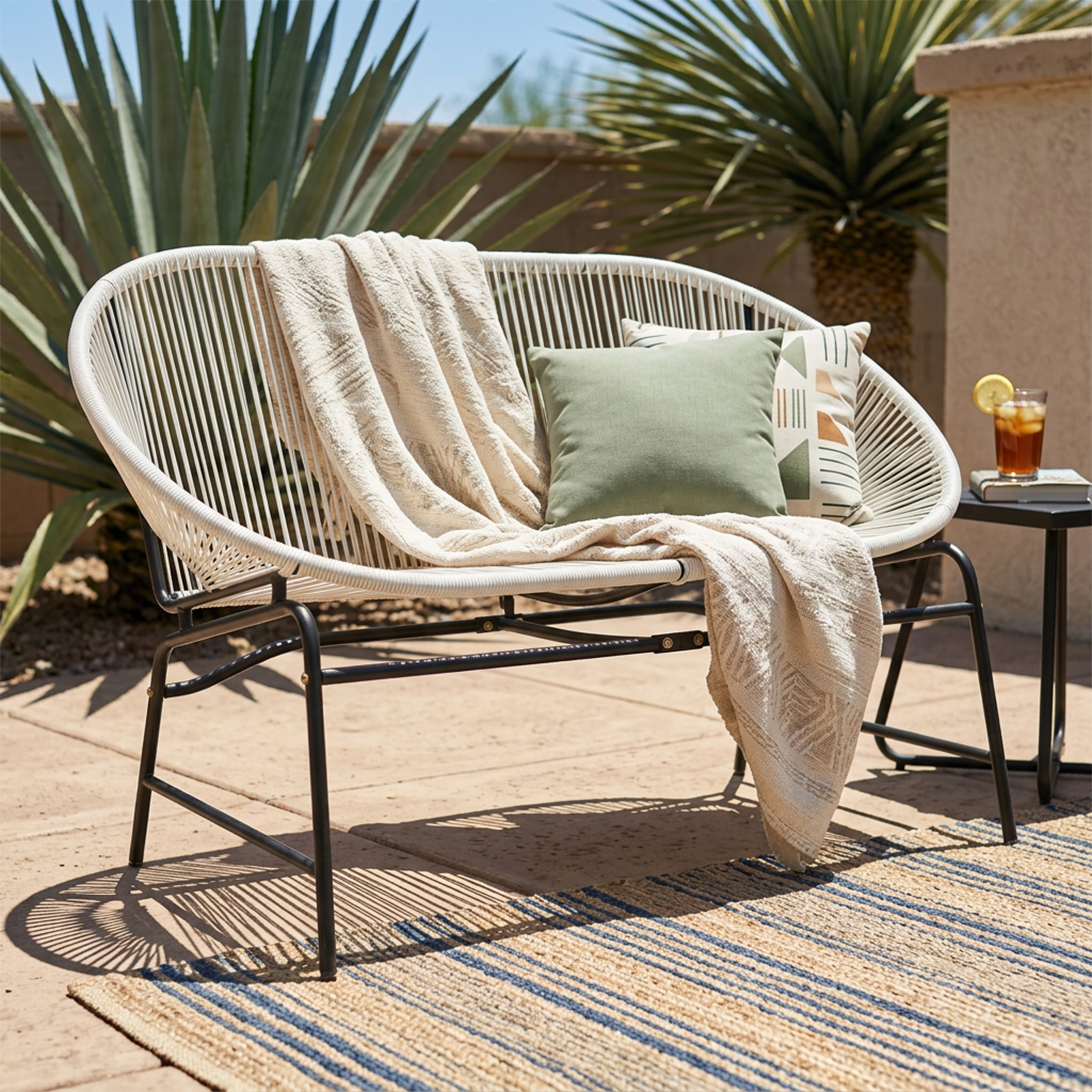 CONDESSA Causeuse patio rotin PE blanc fer 1 po