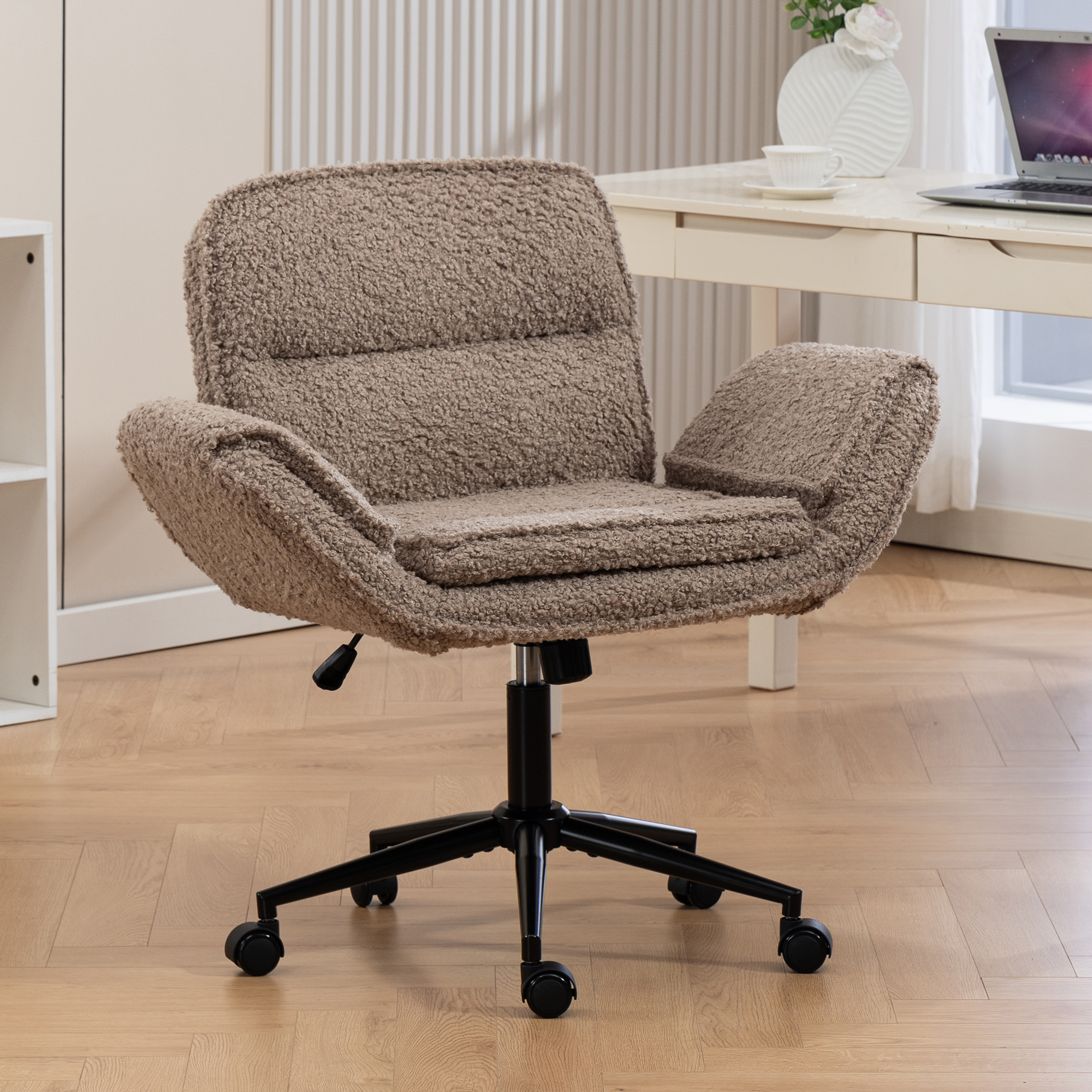 Chaise croisée accoudoirs ajustables 5 vitesses, teddy brun