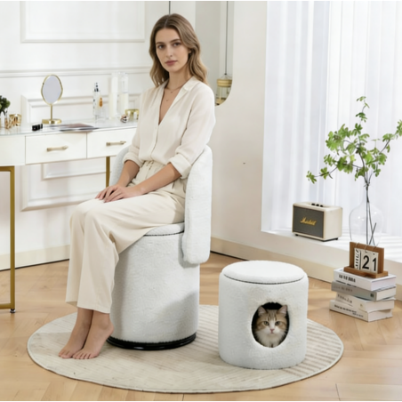 Fauteuil tonneau rembourré 360°, rangement intégré, beige