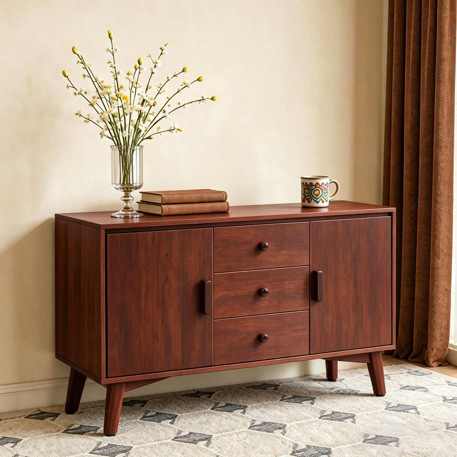 Buffet 47.3 po mid-century noyer bois massif