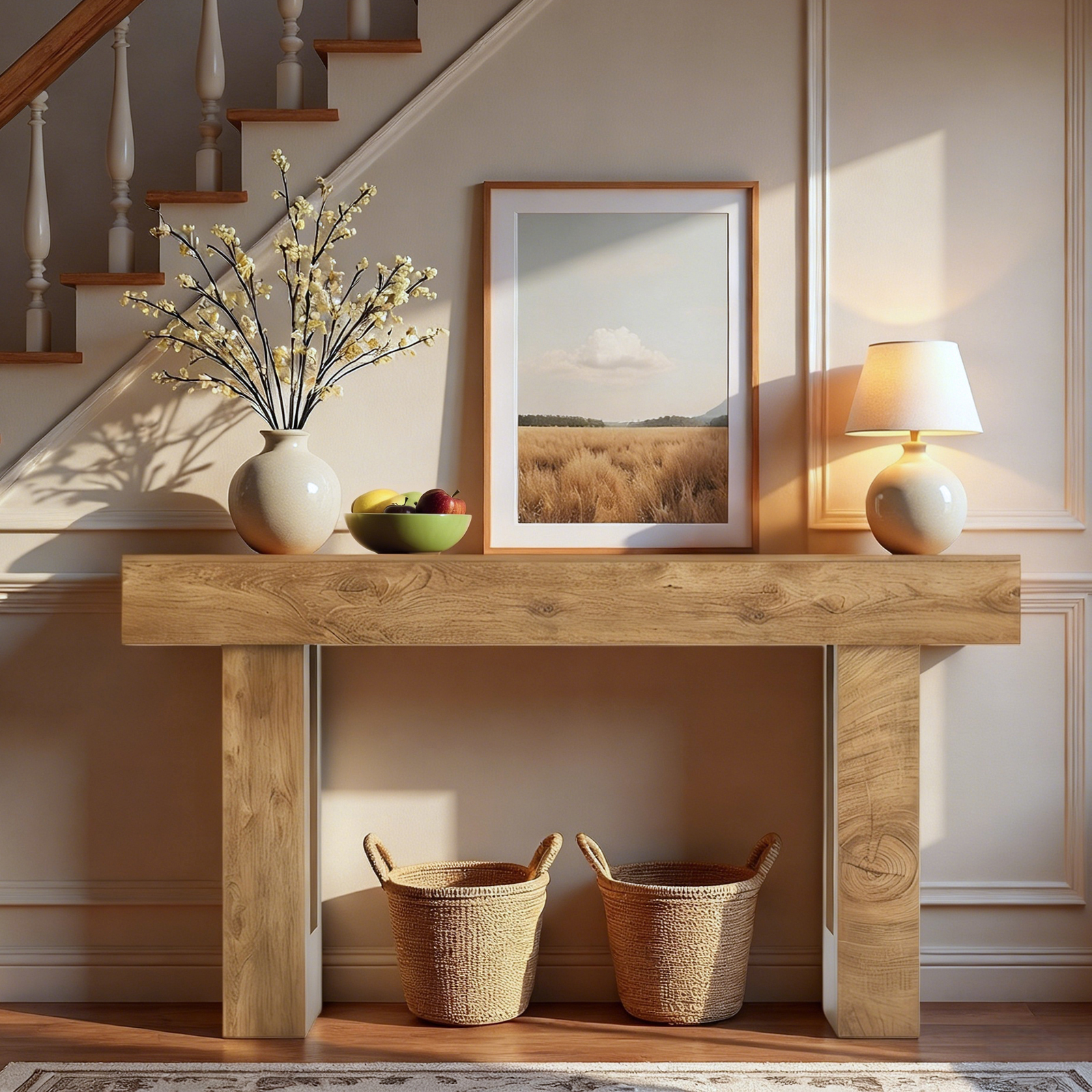 Table console 63po ferme rangement grain bois naturel