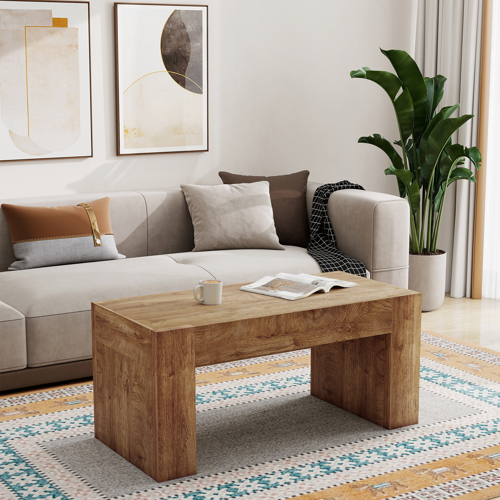 Table basse ferme 48" tiroir caché, bois naturel