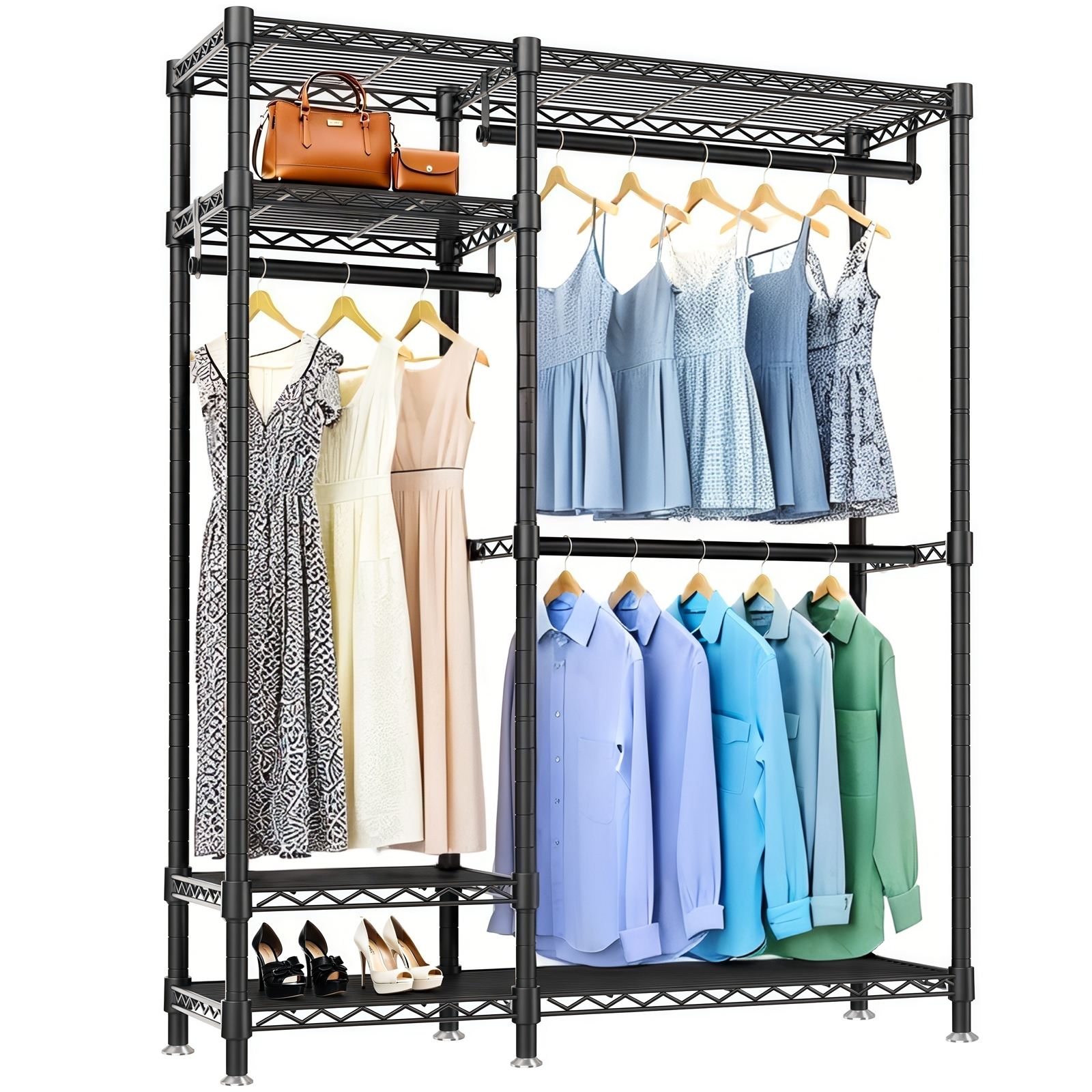 Portant vêtements lourd 6 tablettes 3 rails noir