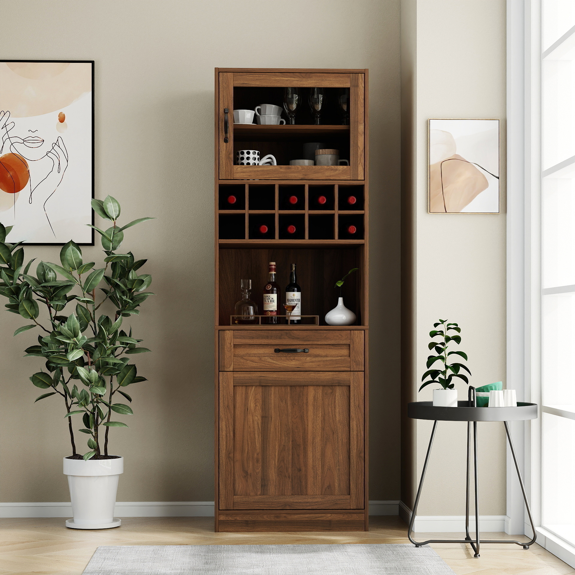 Armoire pantry multifonction cuisine portes verre étagères storage