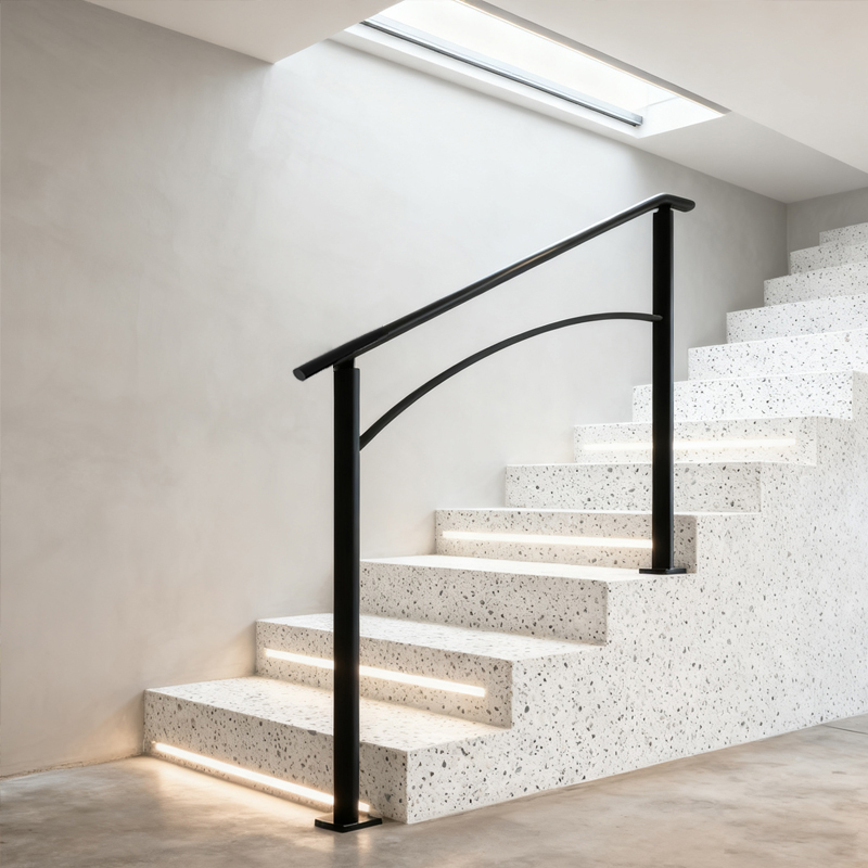 Main courante escalier extérieur fer forgé 1-3 marches noire