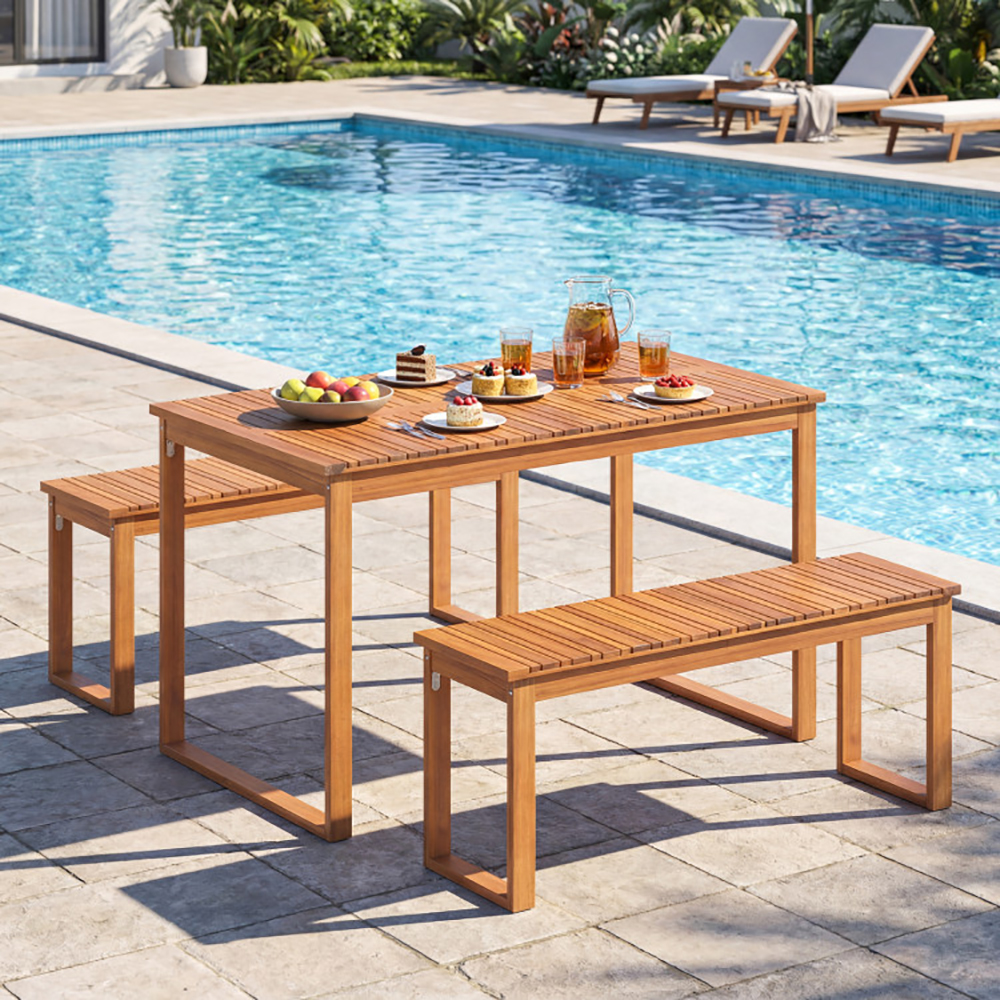 Ensemble pique-nique 3 pc, bois acacia, 4 personnes