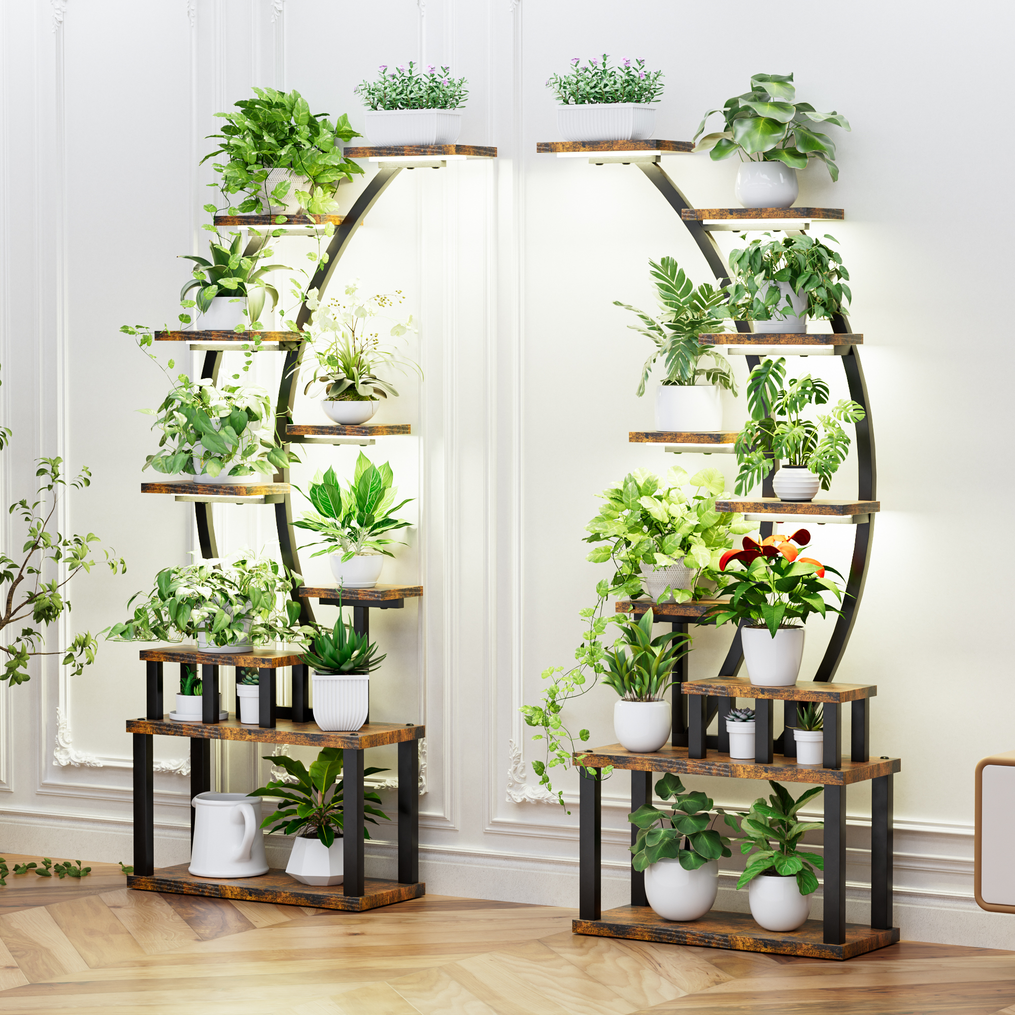 Support plantes 2 pcs avec lumière croissance 63po 9 étages