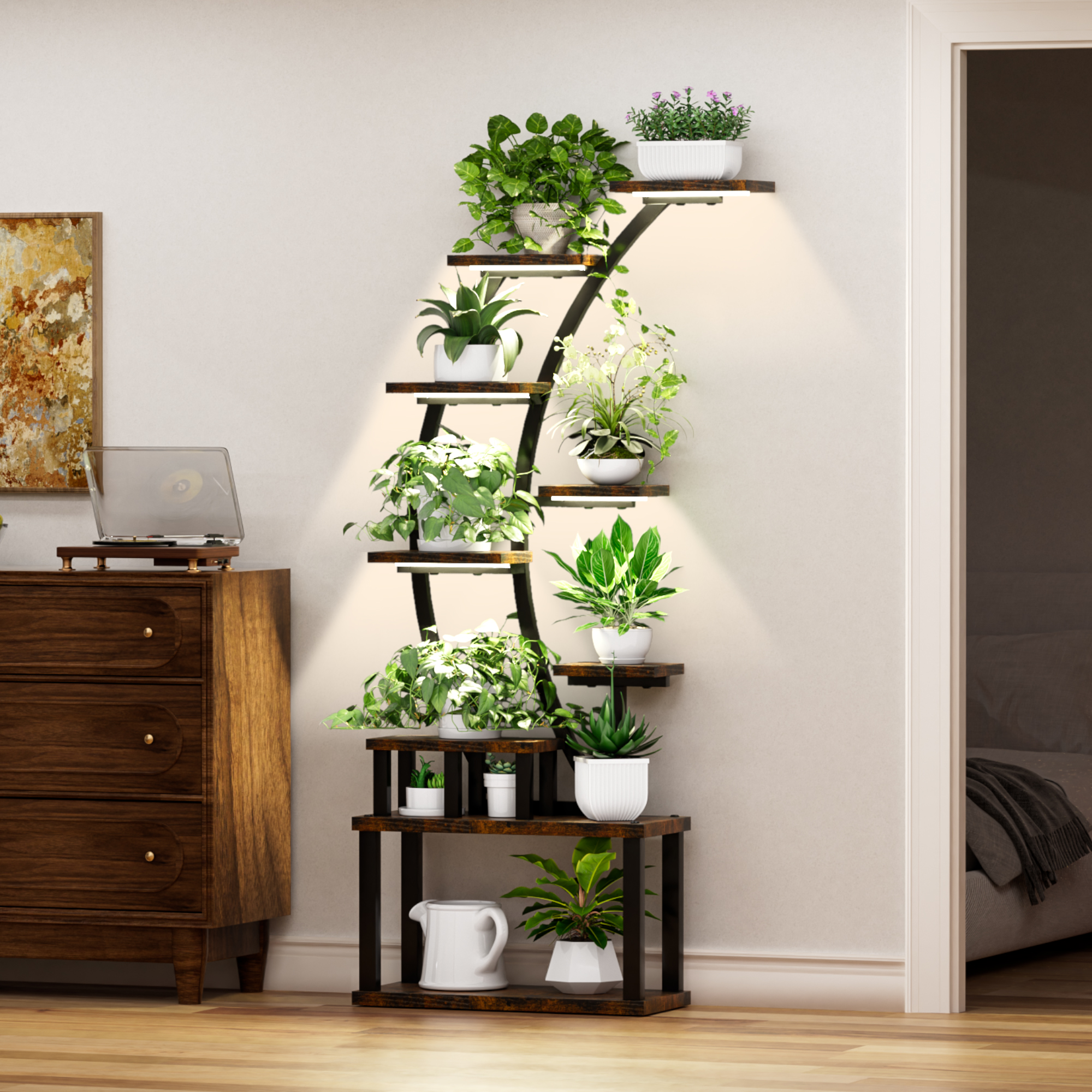 Support plantes 9 étages 63.6" avec 5 lumières de croissance DEL