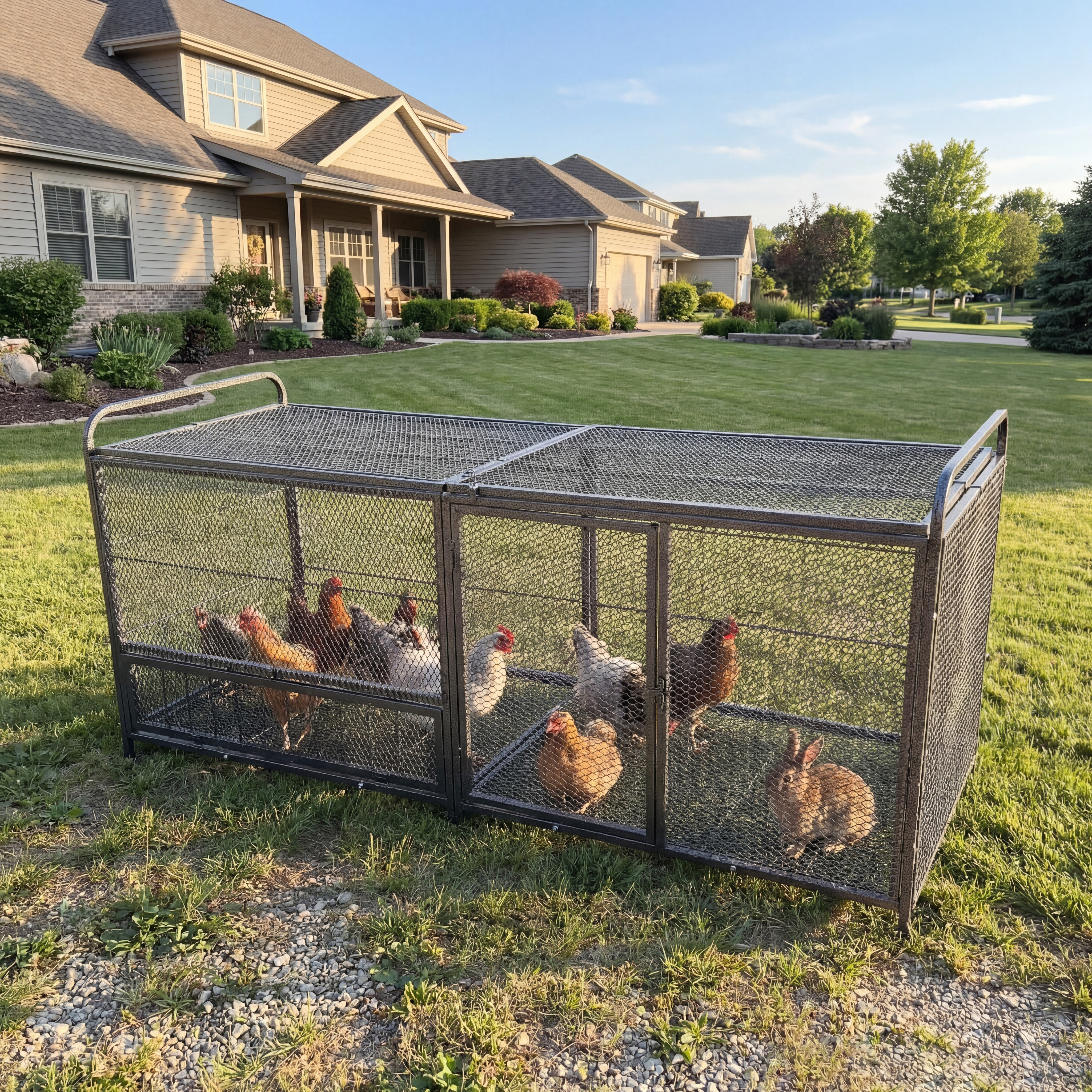 Poulailler métal 63 po pour élevage volaille, cage poule renforcée grande capacité