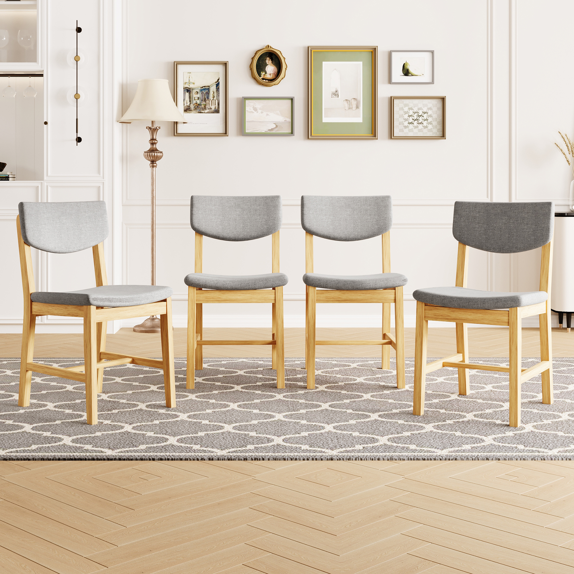 4 Chaises Salle à Manger Farmhouse Tissu Gris Bois
