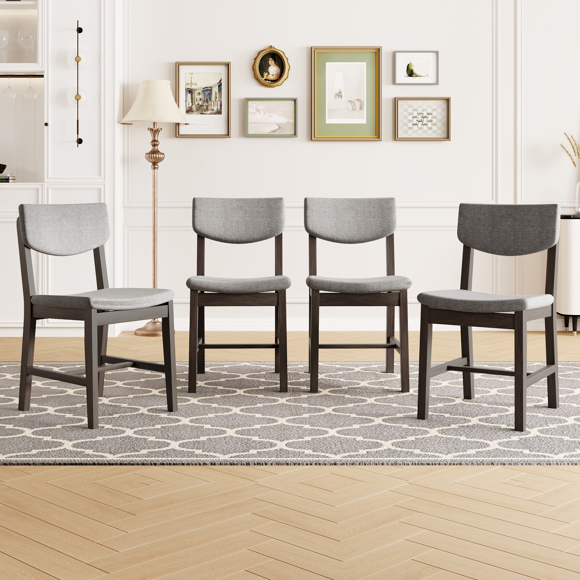 Chaise de salle à manger rustique 4 pcs, tissu gris espresso