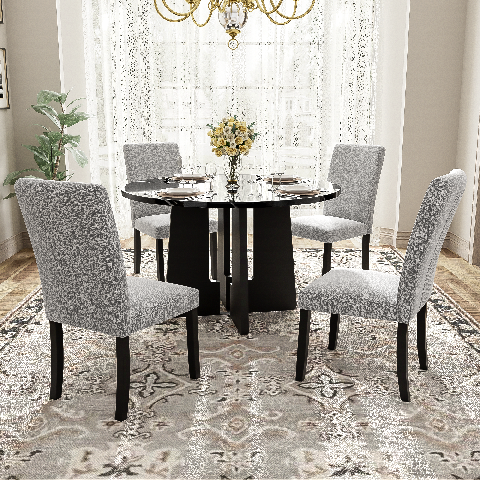 Ensemble dîner 5 pièces, table ronde 43", 4 chaises