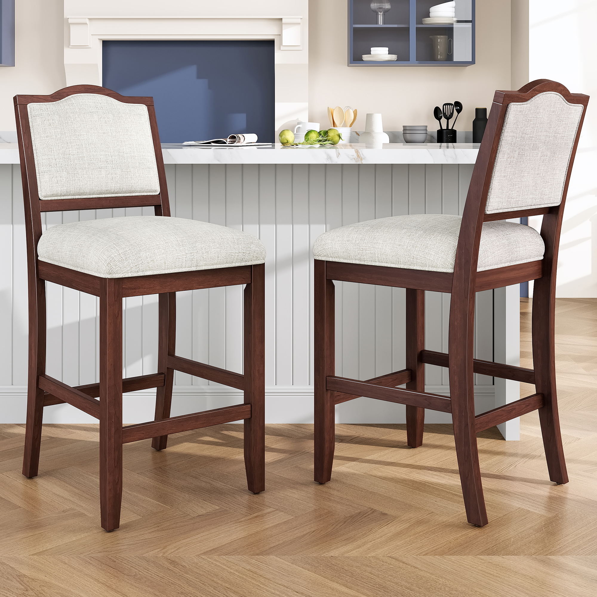 Ensemble 2 tabourets comptoir bois rustique cerise