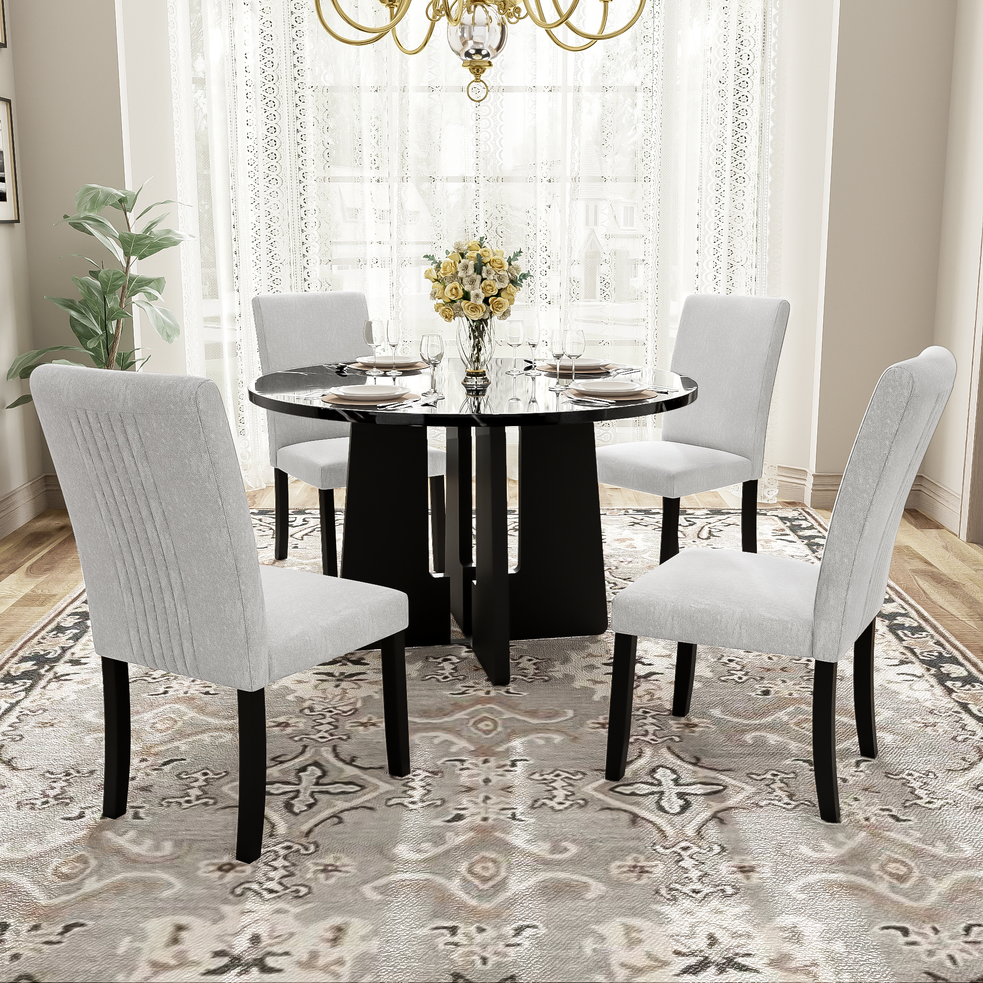 Ensemble table ronde 43" 4 chaises rembourrage moderne